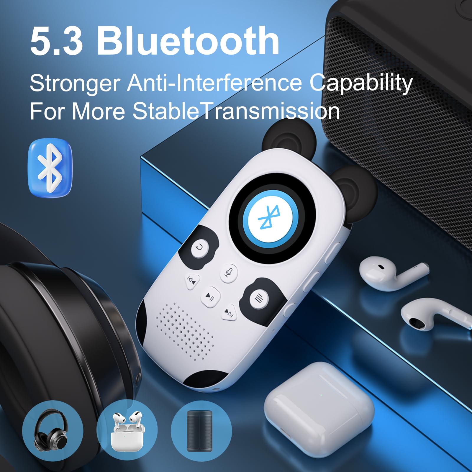 RUIZU 64 GB dziecięcy odtwarzacz MP3 z Bluetooth 5.3, głośnik i słuchawki, łatwa obsługa, bez smartfona, radia FM, nagrywanie głosu, budzik