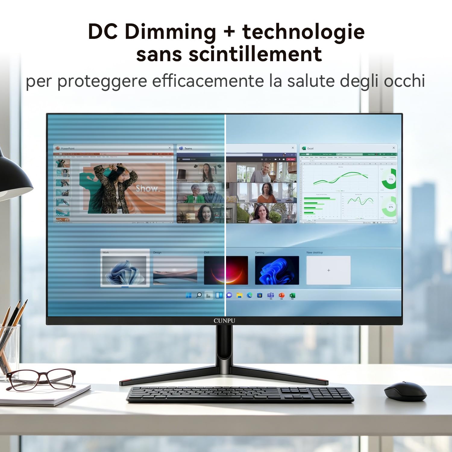 CUNPU Monitor PC 24 Pollici (23.8") Touch Screen 10 Punti, Schermo IPS Full HD 1080p 75Hz, Monitor Tattile con Protezione Low Blue Light, Connettività HDMI/VGA/USB, Ideale per Ufficio, Scuola e Casa
