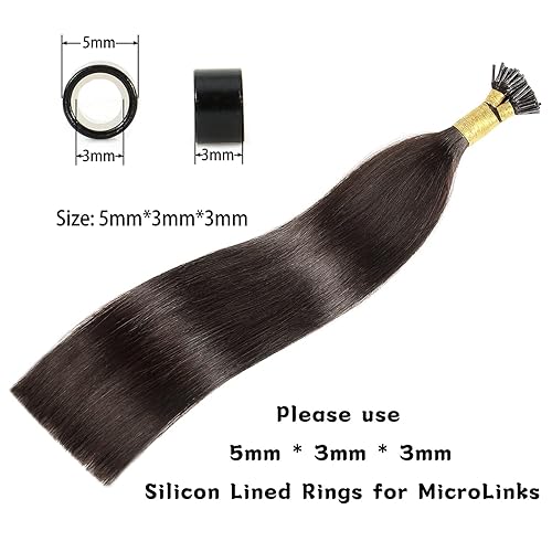 Miniatura 6 de JIAMEISI I Tip - Extensiones de cabello humano con punta de palo, extensiones de cabello humano #2 marrón oscuro con punta en I, extensiones de