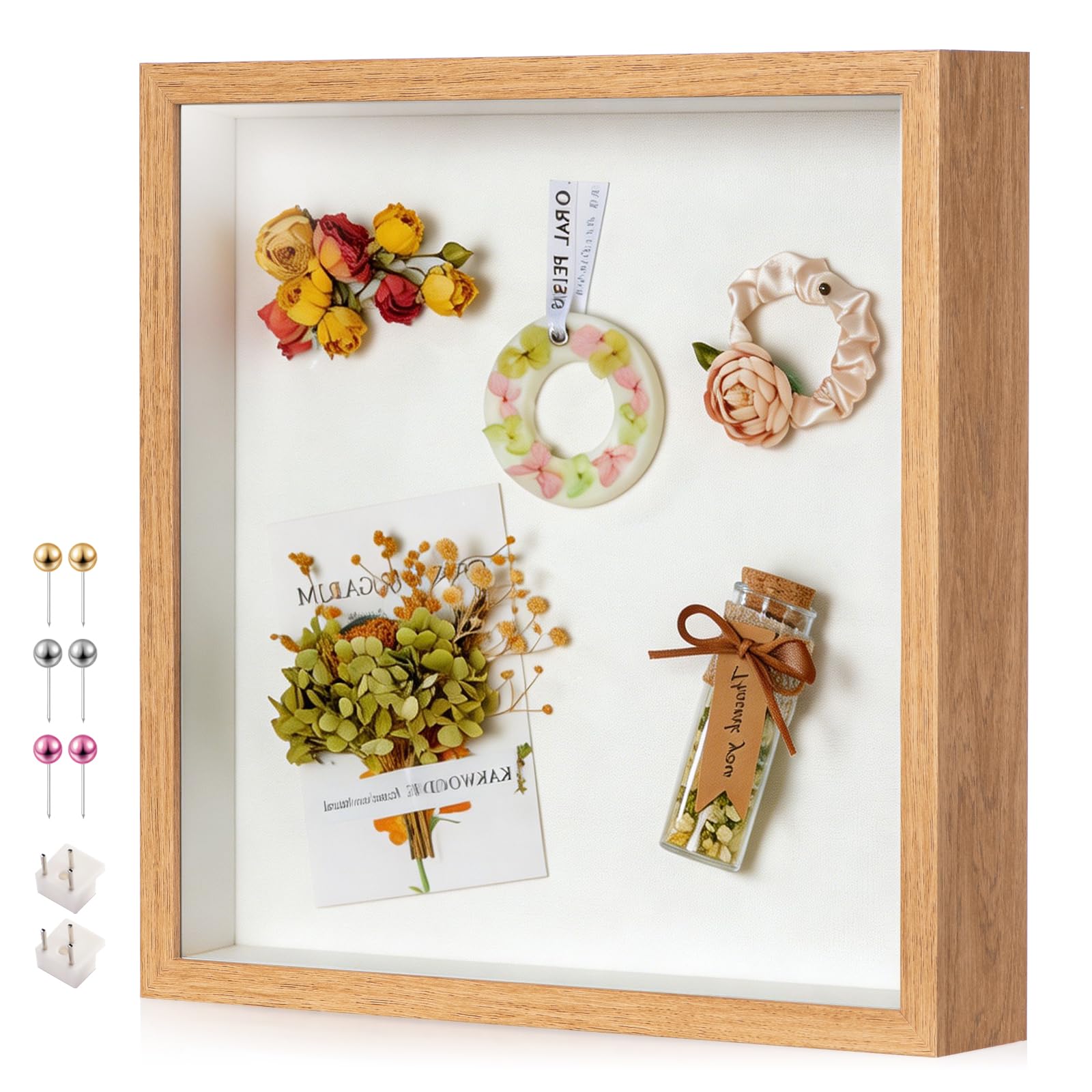 MGLIFEUL Wood Colour 12x12 in 3d Deep Photo Shadow Box Frame with Genuine Glass Panel，Box Frames for Crafts 3d Deep for Filling Objects Pet Photos Artworks Memories Flowers Insect Medal Displa