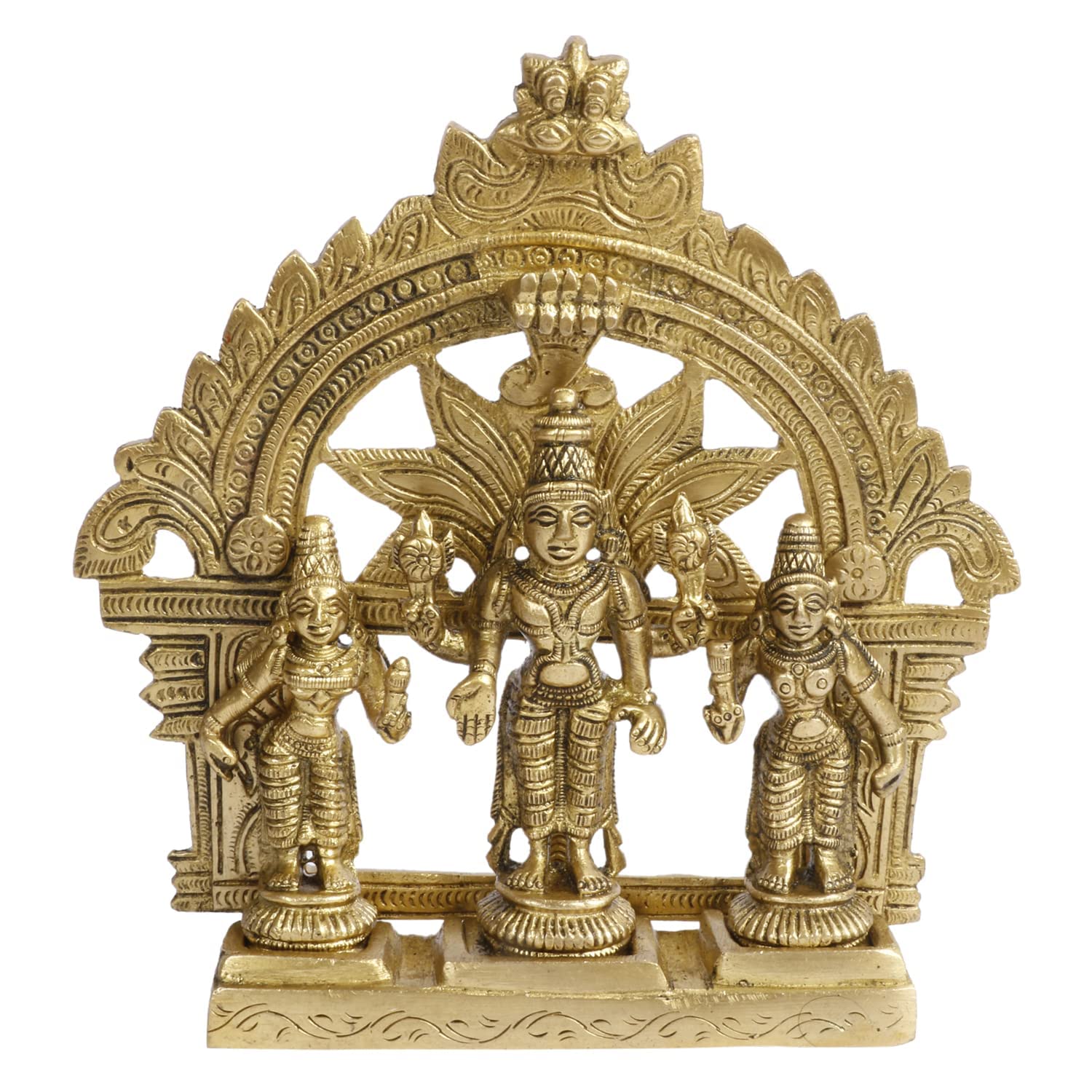 Vishnu Darbar laiton Laxmi Bhudevi statue hindoue dorée pour maison 14cm