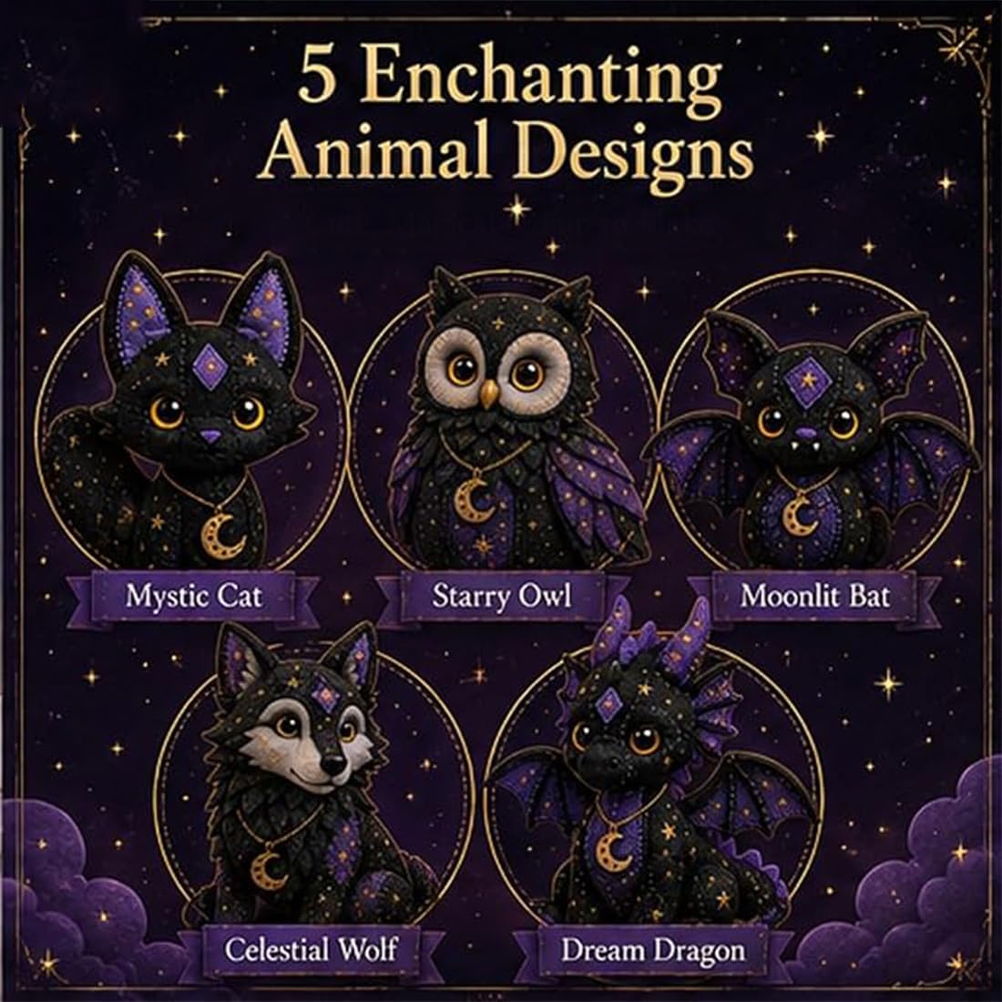 Kit de costura de animales de patchwork místico, kit de costura de gato estrella de patchwork místico (A6)
