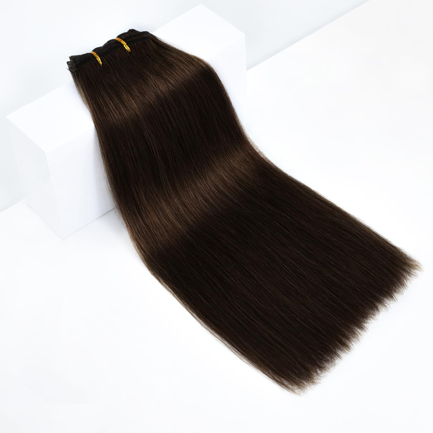 Rose bud Clip in Hair Extensions Real Human Hair 7Pcs 16Clips 16Inch 140g Natural Thick Hair Extensions Human Hair Dark Brown