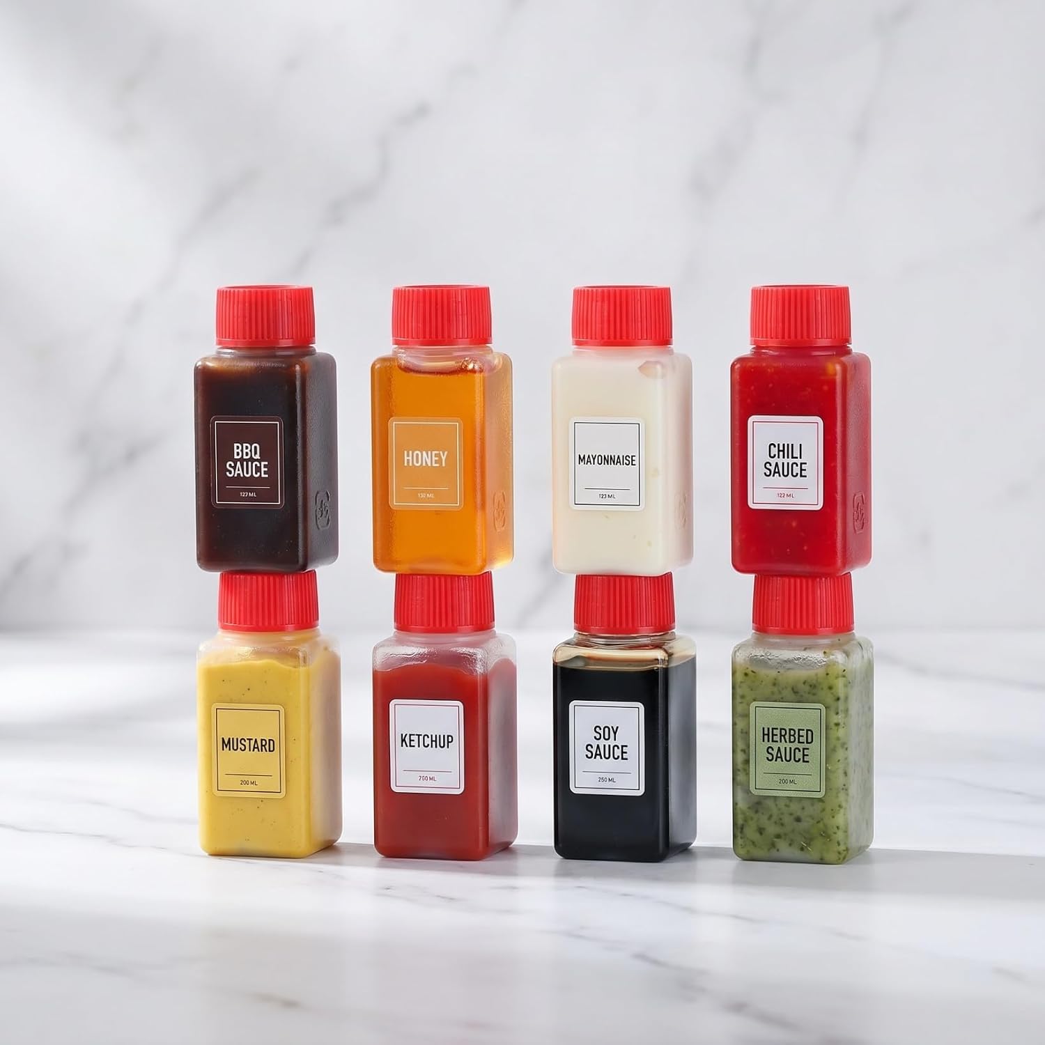 PRETYZOOM 100 Pcs Mini Condiment Bottles, Small Sauce Containers, Seasoning Packets with 0.2 Oz Small Bottles for Vinegar Soy Takeout Meals, On-the-Go Dining, Convenient Spice, Condiment Liquid