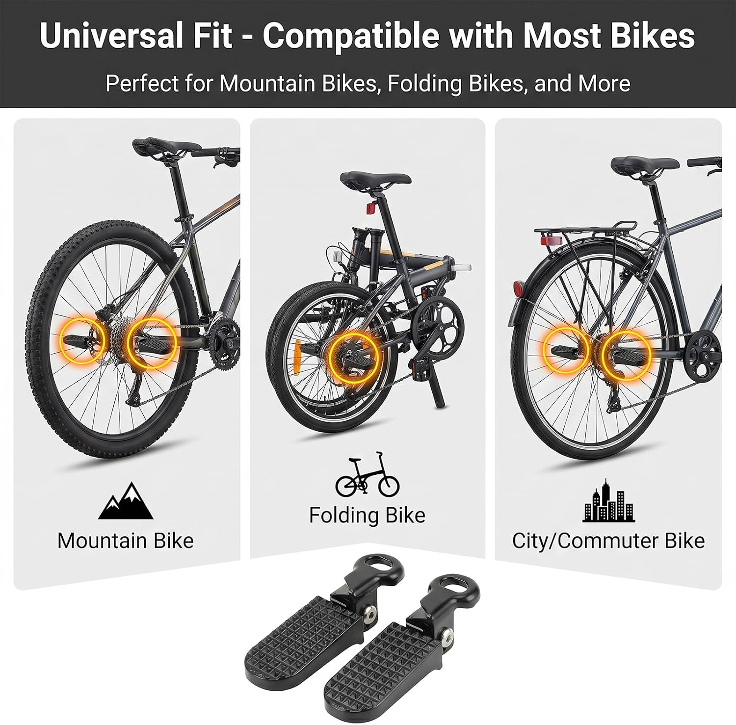 1 Pair Bike Foot Pegs, Aluminium Alloy Foldable Non-Slip Rear Foot Rest, Universal Pedals for Mountain & Folding Bicycle