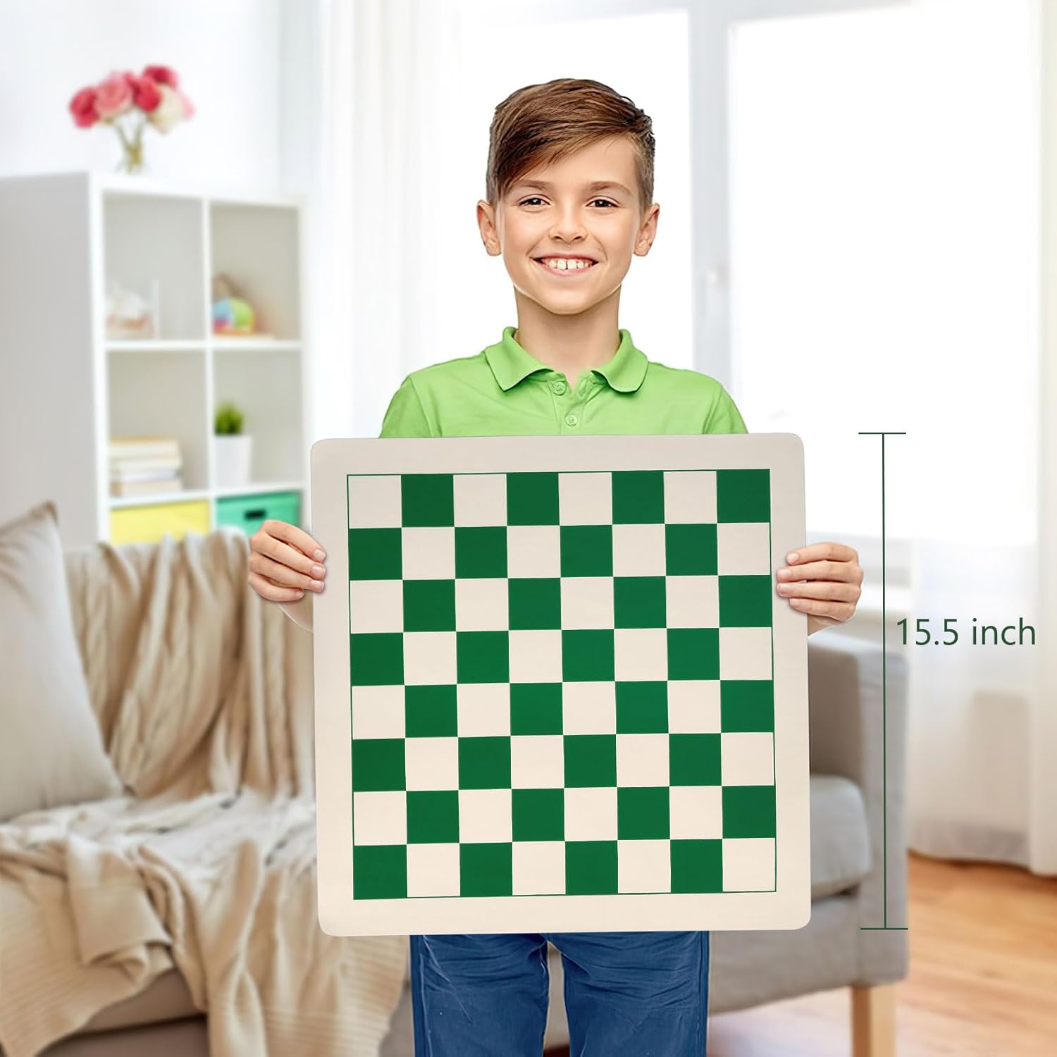 ELONGDI Roll-Up Vinyl Chess Board Mat - 15.5" Chess Mat for 3-Inch King, Lightweight & Non-Slip Portable Travel Chess Board for Beginner and Kids - No Chess Pieces
