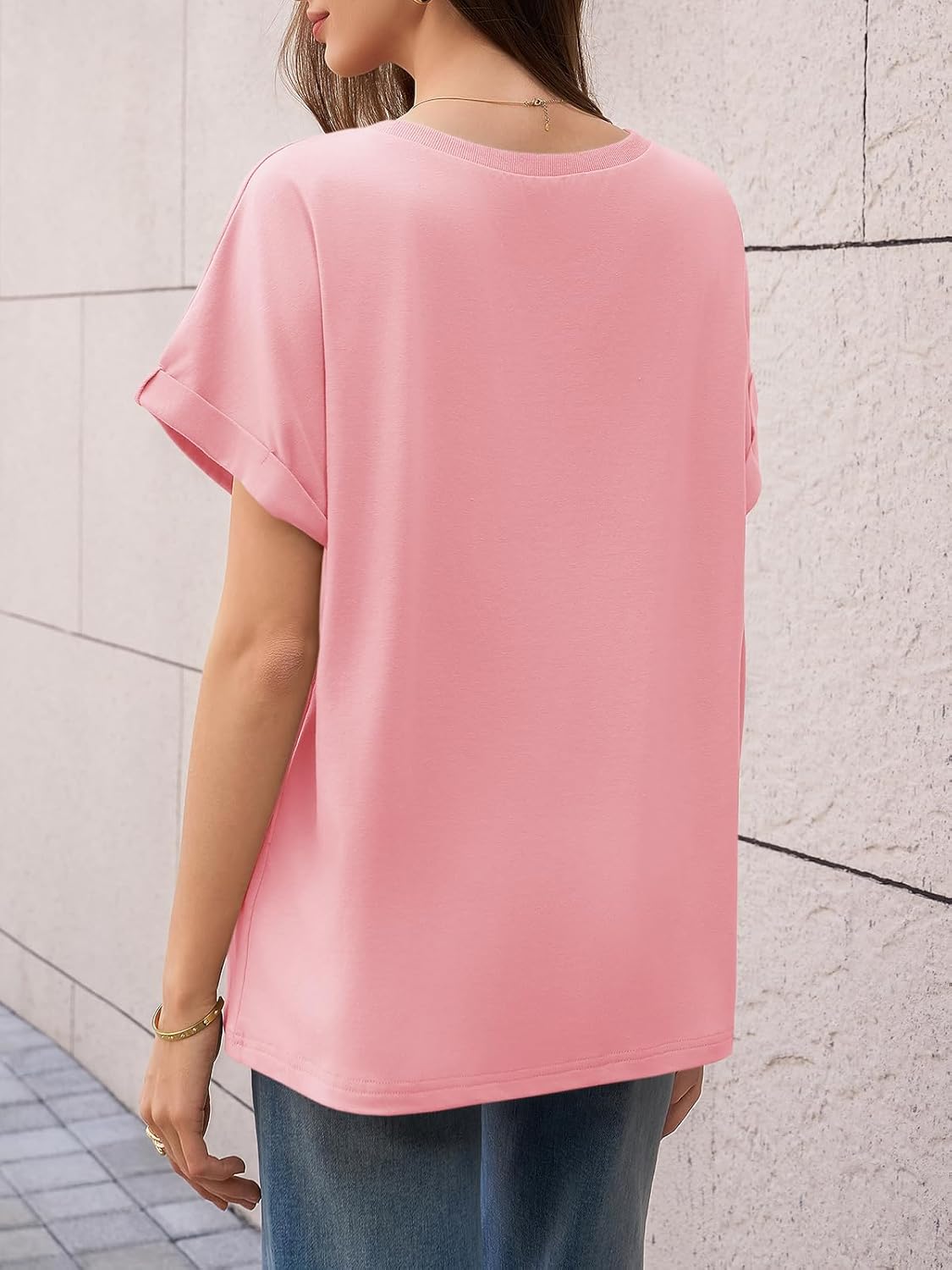 Tankaneo Womens Oversized T Shirts Summer Short Sleeve Tops Casual Loose Fit Boxy Basic Tees - Image 4