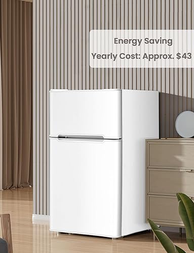 Miniatura 2 de NAFORT Refrigerador compacto de 3.2 pies cúbicos Mini refrigerador de 2 puertas con congelador, refrigerador pequeño con estantes de vidrio