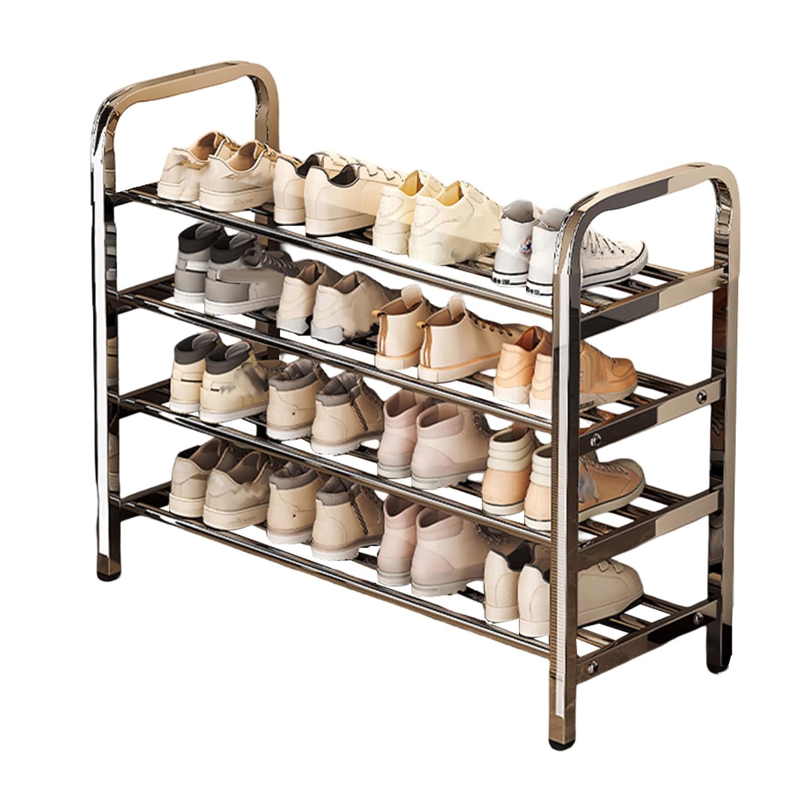 WHGURVH 4Tier Stainless Steel Shoe Rack MultiLayer Shoe Orga for Entryway Closet Stairway or Door SpaceSaving Storage Solution (L75 x W23 x H62.5cm)(L75 x W23 x H62.5cm)