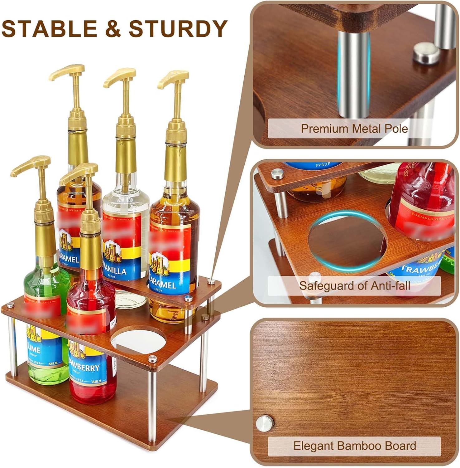 Coffee Syrup Organizer Rack,2-Tier Coffee Syrup Stand Holder for Coffee Station Countertop,6 Bottles Storage Display Shelves for Wine, Dressing Cocktail in Coffee Bar