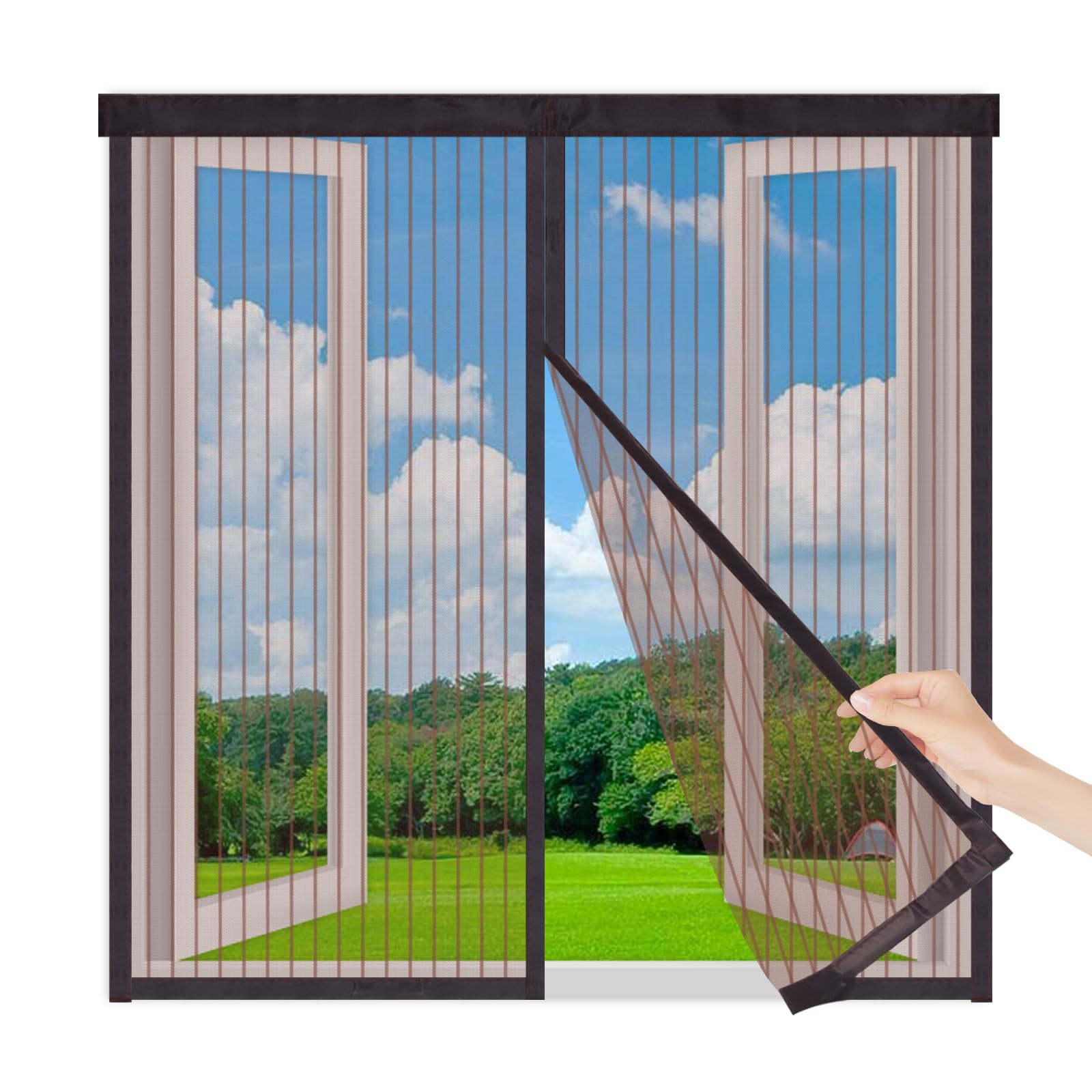 Magnetic Fly Screen Window 130x135cm,Easy Install Magnetic Insect Screen, Removable Mesh Fly Screen for Windows, Anti-Mosquito Fly Net, Keep Bugs Out,Brown