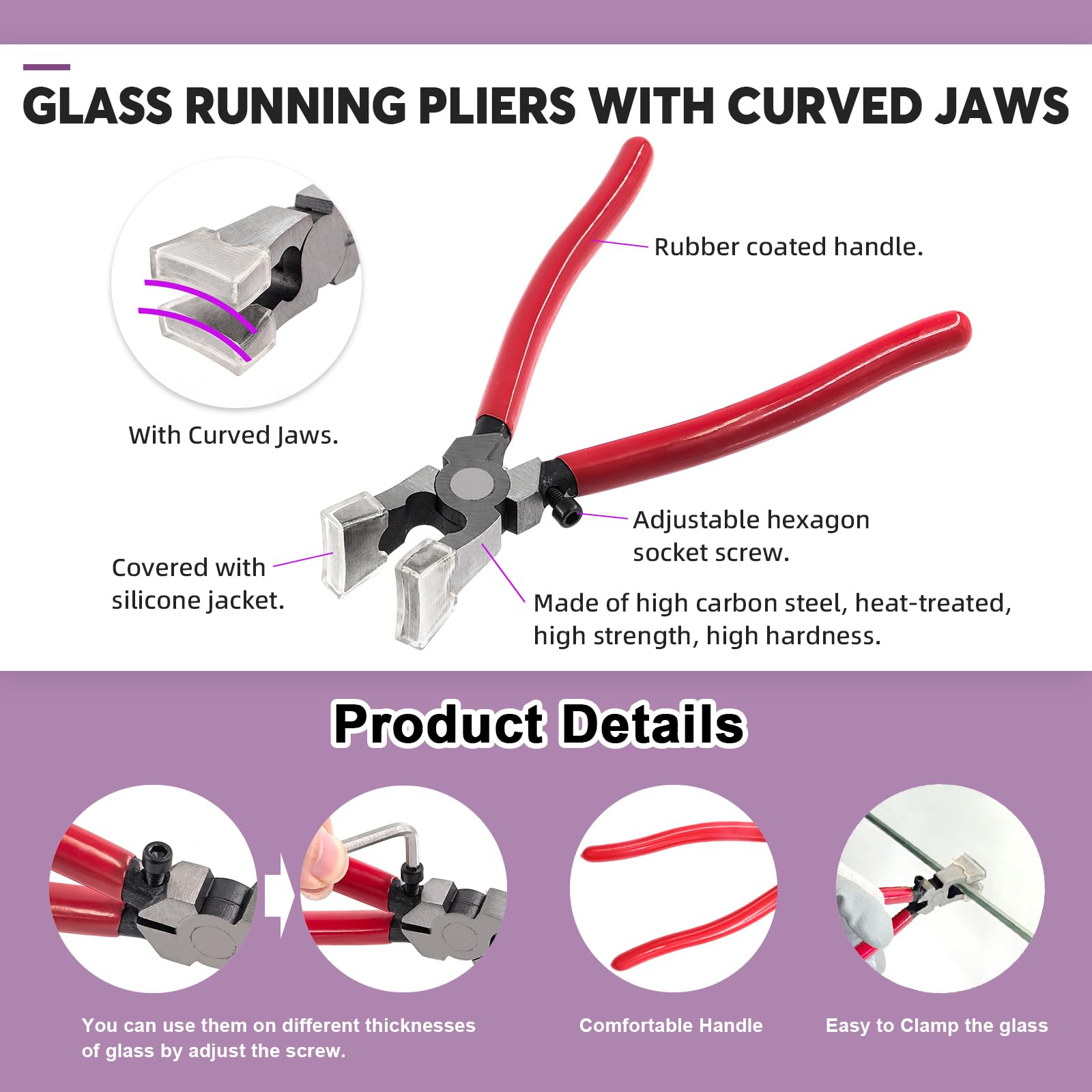 10Pcs Heavy Duty Glass Cutters Tools Kit, Wheeled Glass Tile Nippers Glass Running Breaking Pliers, Breaker Grozer Pliers With Curved Jaws, Stained Glass, Mosaics, Fusing, Breaking P 378601409