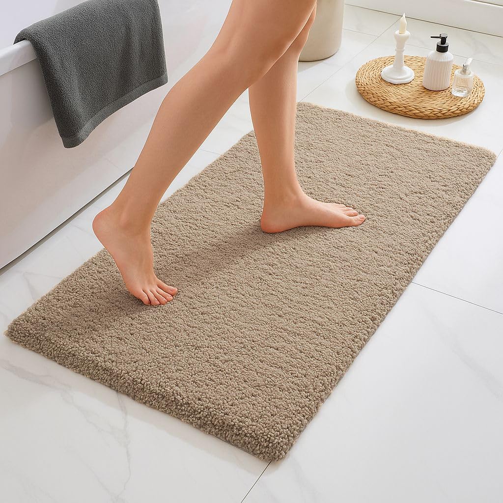 Amazon Brand - Solimo Premium Anti-Slip Microfibre Bathmat | 50cm x 120cm | Taupe | 2000 GSM | Water Absorbent | Non-Slip Base | Quick-Dry | Machine Washable