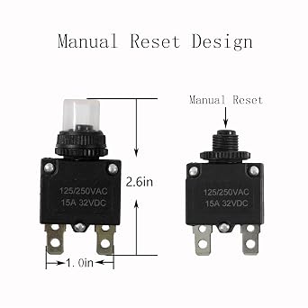 5pcs Push Button Reset 3 Amp Circuit Breakers with Manual Reset 32VDC,AC125-250V with Quick Connect Terminals