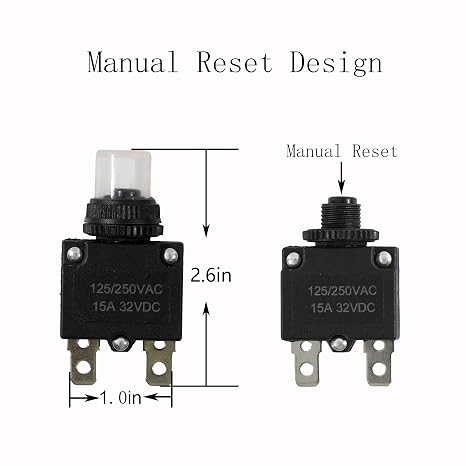 5pcs Push Button Reset 3 Amp Circuit Breakers with Manual Reset 32VDC,AC125-250V with Quick Connect Terminals