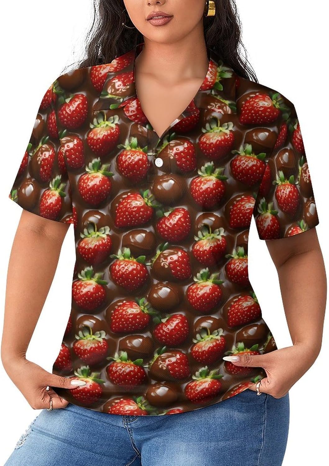 Chocolate Covered Strawberry Women's Golf Polo Shirts Short Sleeve Quick Dry Tennis Tops Casual Work Blouses
