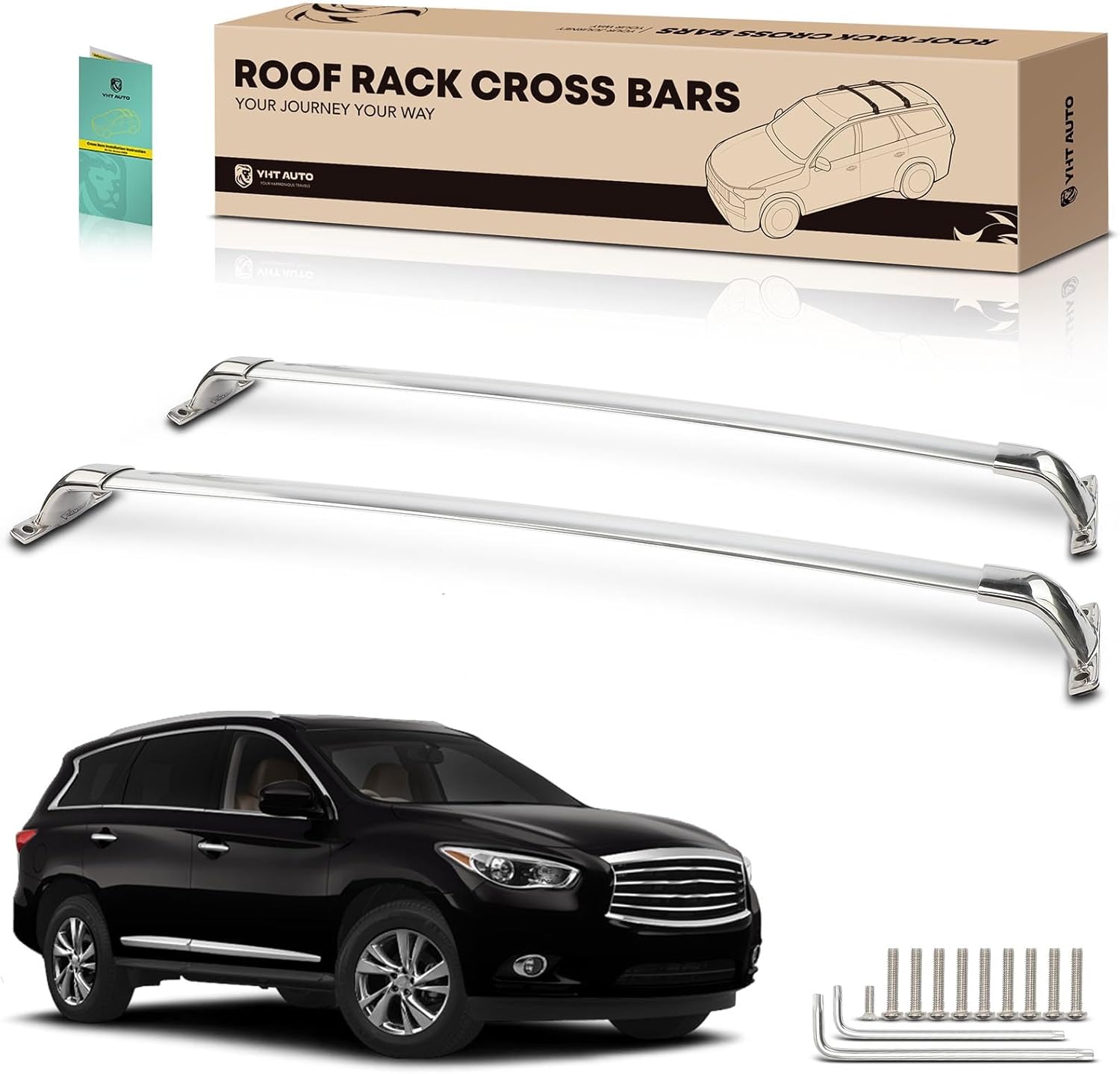 YHTAUTO Car Roof Rack Cross Bar Compatible with Infiniti JX35 2013, QX60 2014-2020 w/Raised Rails Fixed Point, 165 Lbs Aluminum Alloy Cargo Bar for Rooftop Tent Kayak Bike Luggage Snowboard Ski Board
