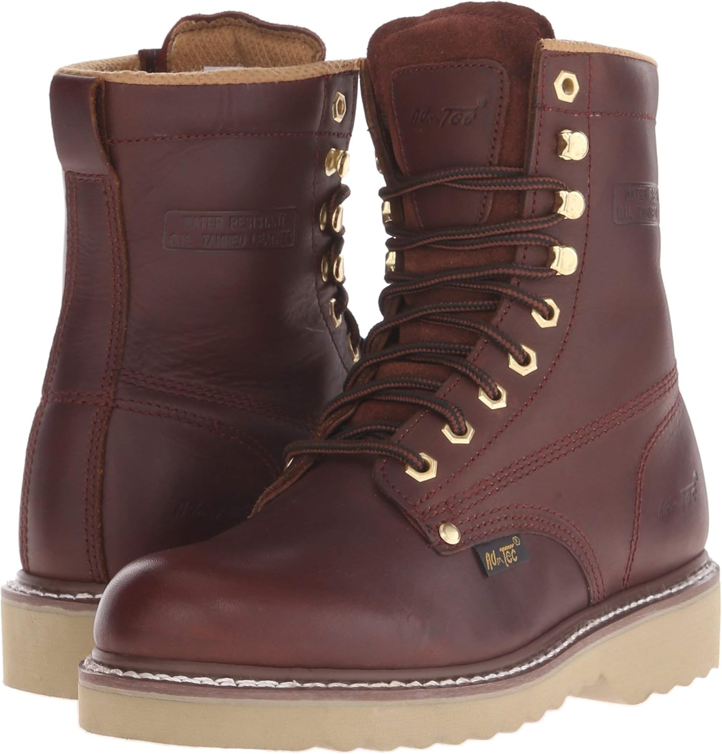 Ad Tec Men's 8" Laceup Full Grain Leather Work Boots, Redwood | Soft Toe, Slip Resistant, Mud Free Rubber Outsole Boot For Man