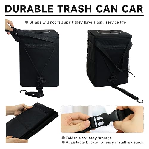 Miniatura 7 de Cubo de basura para automóvil, asiento trasero, basura para automóvil grande, accesorios para automóvil, (3.17 galones), cubo de basura portátil