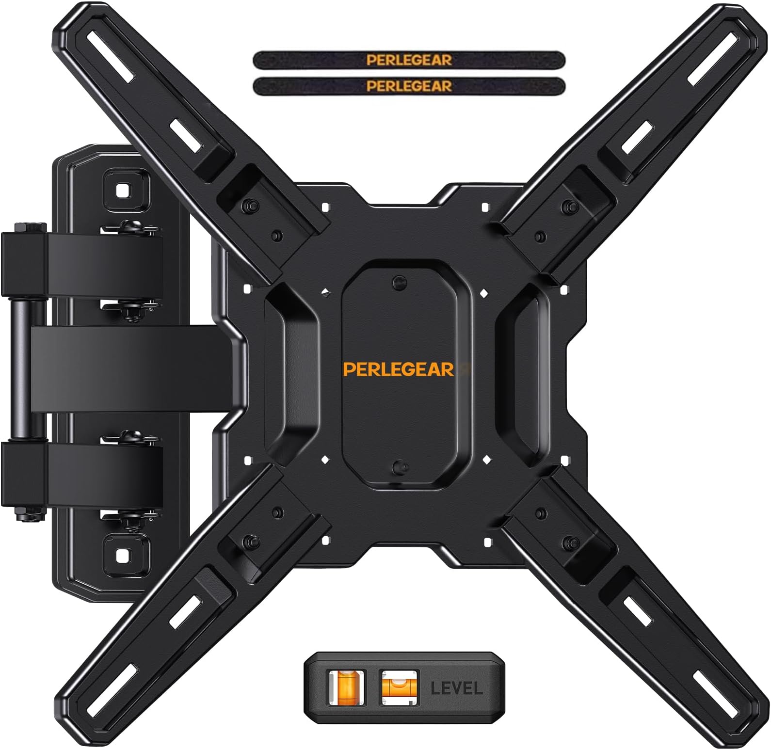 Perlegear Full Motion TV Mount for Most 26–65 inch Flat or Curved TVs up to 82 lbs, Wall Mount TV Bracket with Articulating Arms, Tool-Free Tilt, Swivel, Extension, Max VESA 400x400mm, PGMF3
