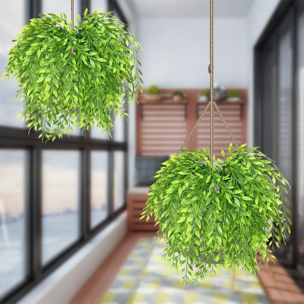 Artificial Weeping Willow, Plastic Plants Greenery Shrubs, Fake Hanging Vine Ivy Garland Outdoor Indoor Home Garden Verandah Parterre Wall Baskets Table Decoration UV Resistant 4 pcs - Image 8