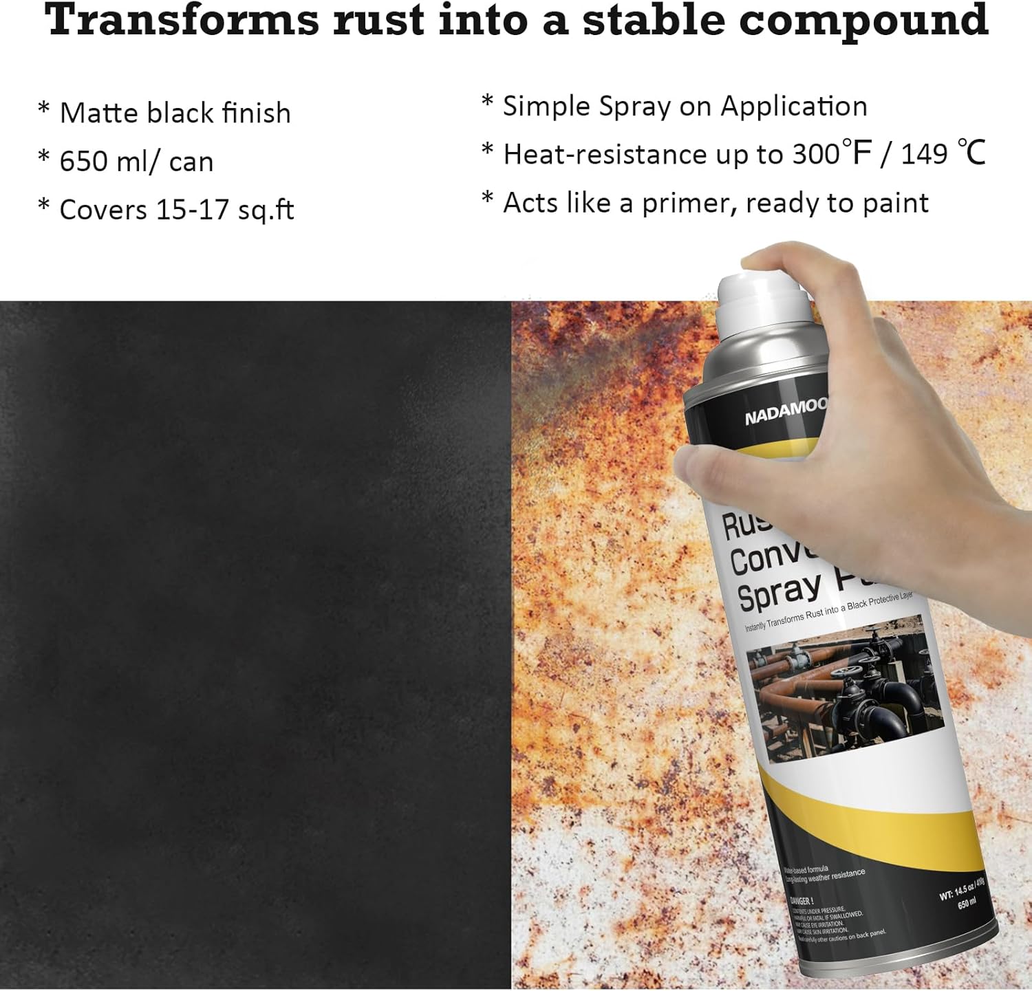 NADAMOO Rust Coverter Spray Paint, Black, 2 Cans