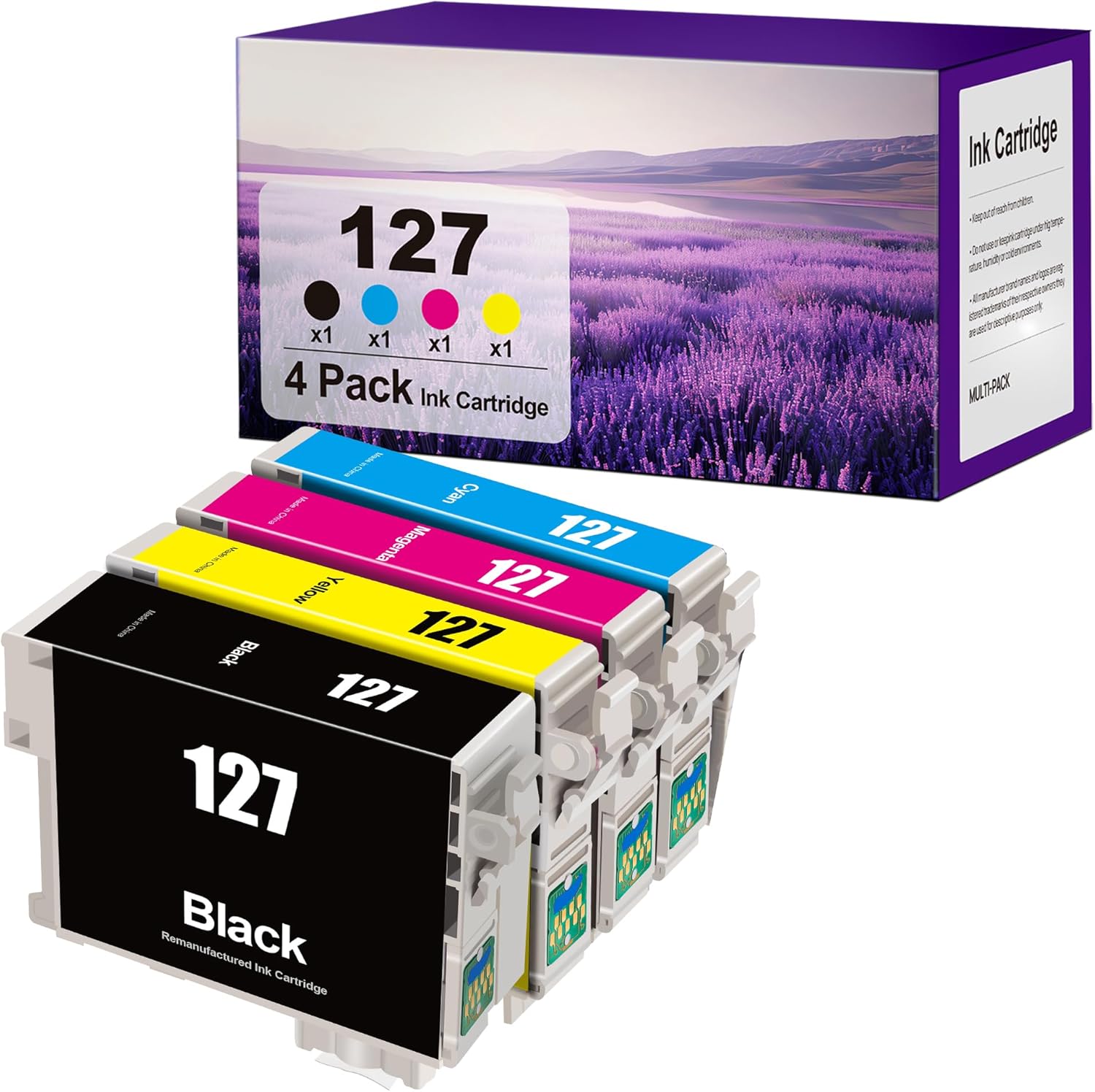 Remanufactured Ink Cartridges Replacement for Epson 127 T 127 T127to use with WF-3520 WF-3530 WF-3540 WF-7010 WF-7510 7520 545 530 625 645 (1 Black, 1 Cyan, 1 Magenta, 1 Yellow) 4Pack