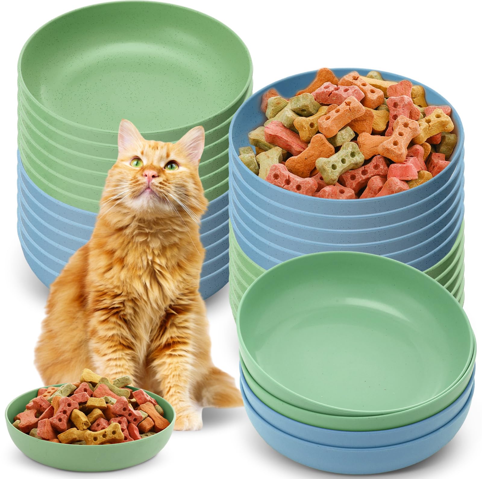 Tioncy 24 Pcs Cat Food Bowl 5.5'' Fatigue Relief Shallow Cat Food Dish Wide and Small Pet Wet Plate Wide Stray Wet Feeding Bowl for Ferrets Feral