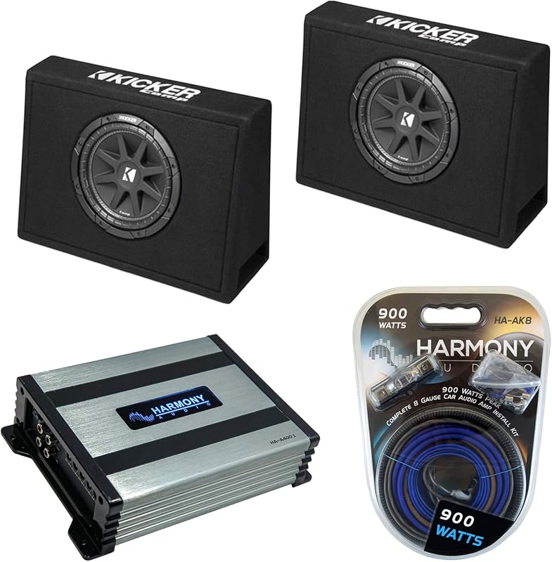Kicker 10" Loaded Sub Box with Amp and Wiring Kit (2) 43CT104 | 10 inch subwoofer and amplifier combo, complete truck bass package, cables included, easy plug-in setup, deep low-end punch