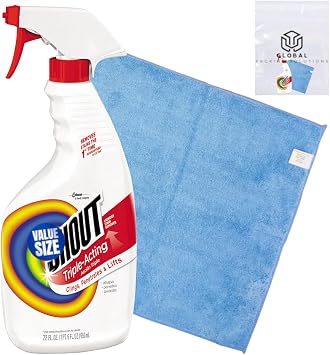 Shout Laundry Stain Treatment Remover Triple Acting Formula, 22 Fl Oz bundled with Micro Fiber Cloth