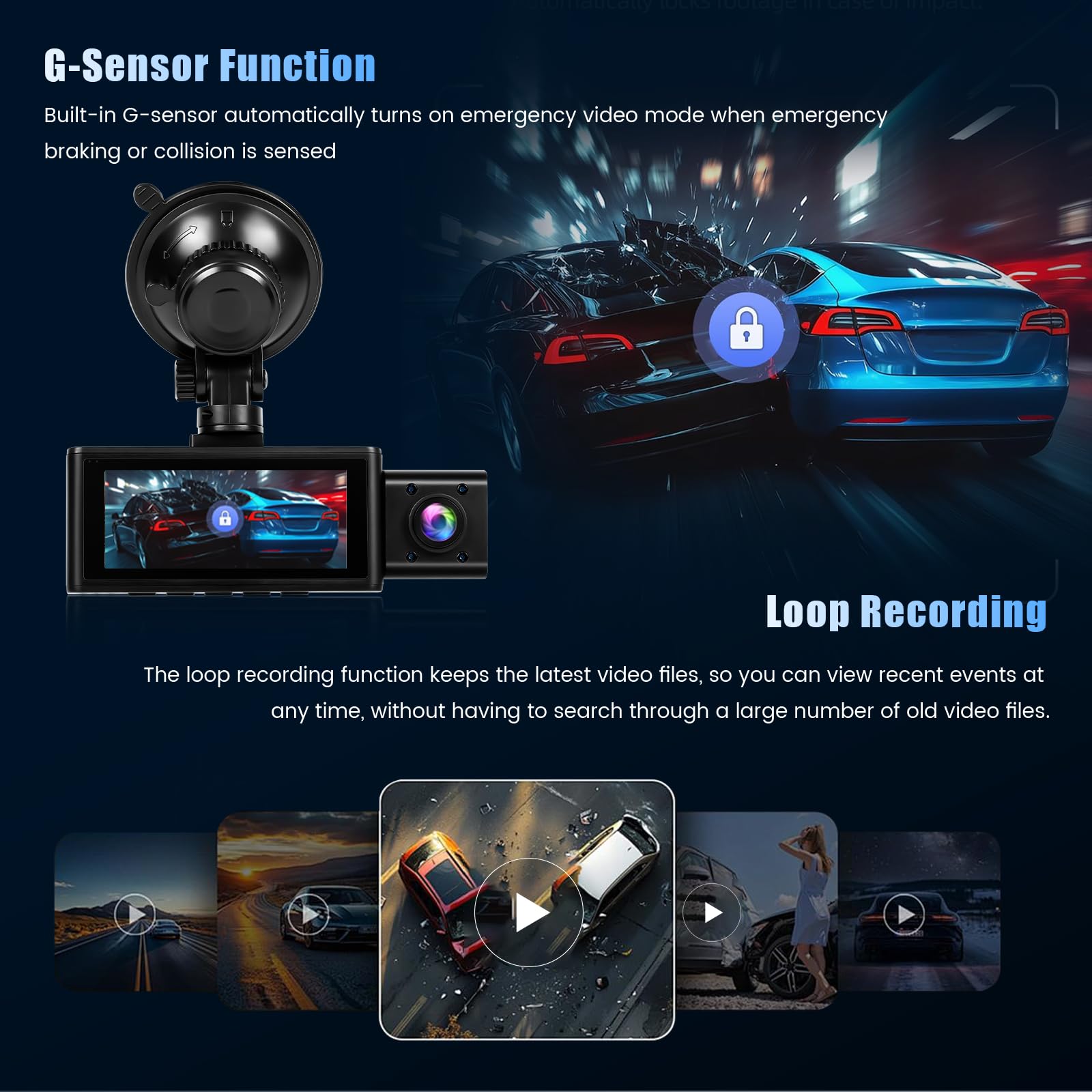Inefala Dash Cam 3 Canaux 2,5K GPS IPS 3,16" Carte 64 Go