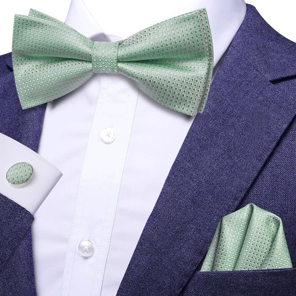 JFDBGU Hankerchief Cufflink Pre-tied Silk Knot Bowtie for Male Business Party Solid Bow Tie