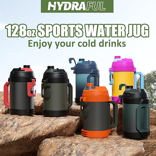 Miniatura 8 de Hydraful Botella de agua de 128 onzas, botella de agua deportiva de acero inoxidable con aislamiento al vacío, botella de agua grande con