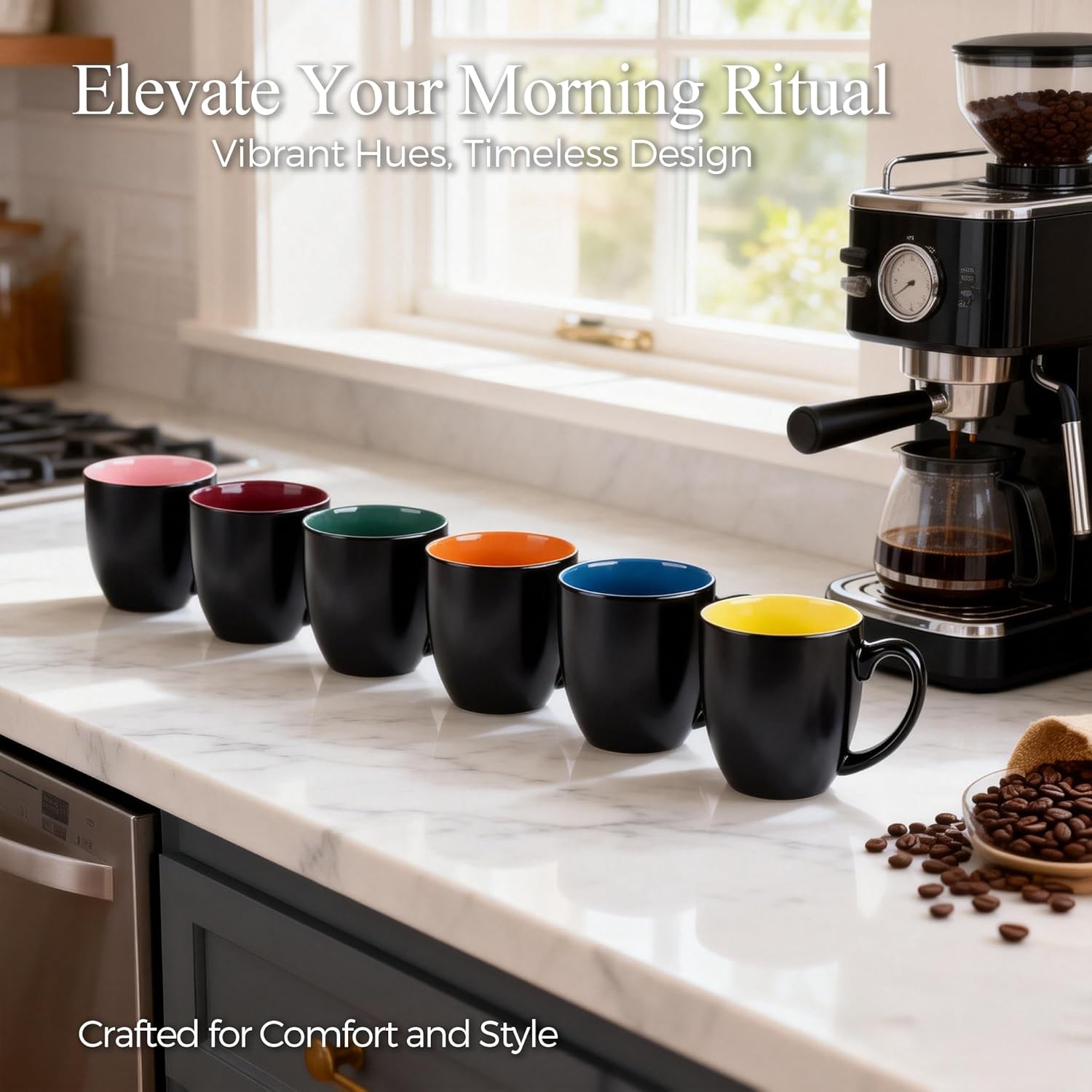 GBhome 16oz Coffee Mugs Set of 6,Ceramic Coffee Mugs for Man, Woman,Restaurant Modern Coffee Mugs Set with handle for Tea/Latte/Cappuccino/Milk/Cocoa. Dishwasher&Microwave Safe,Multi-Color,6 Pack - Image 5