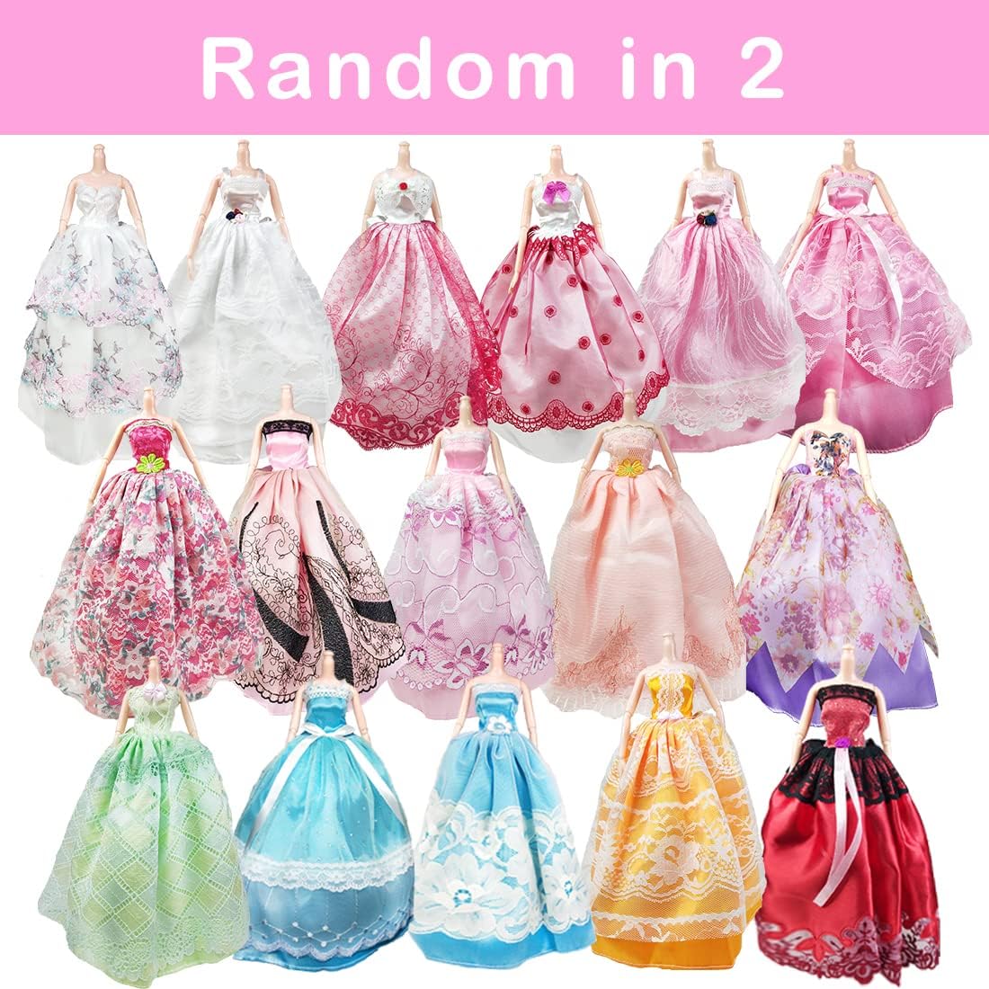 Doll Clothes and Accessories for 11.5 inch Dolls, Princess Dresses x2, Christmas Tree Mini, Short Dresses x3, fit Rainbow High Dolls, Shoes x10, Bracelets x5, Crowns x5, 25 PCS