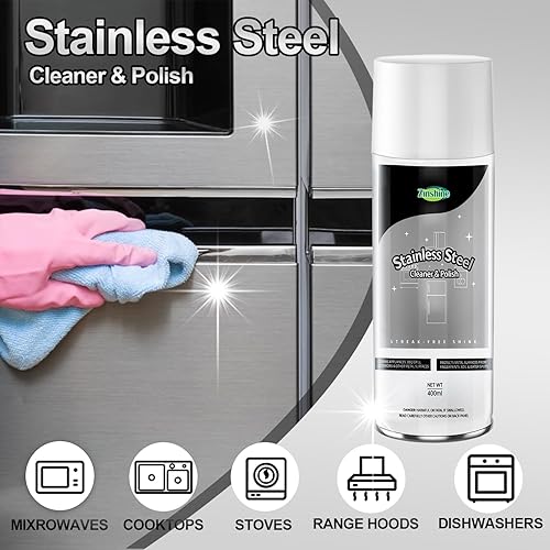 Miniatura 7 de Spray limpiador de acero inoxidable, limpiador de fregadero, protege contra huellas dactilares y deja un brillo sin rayas, removedor de huellas