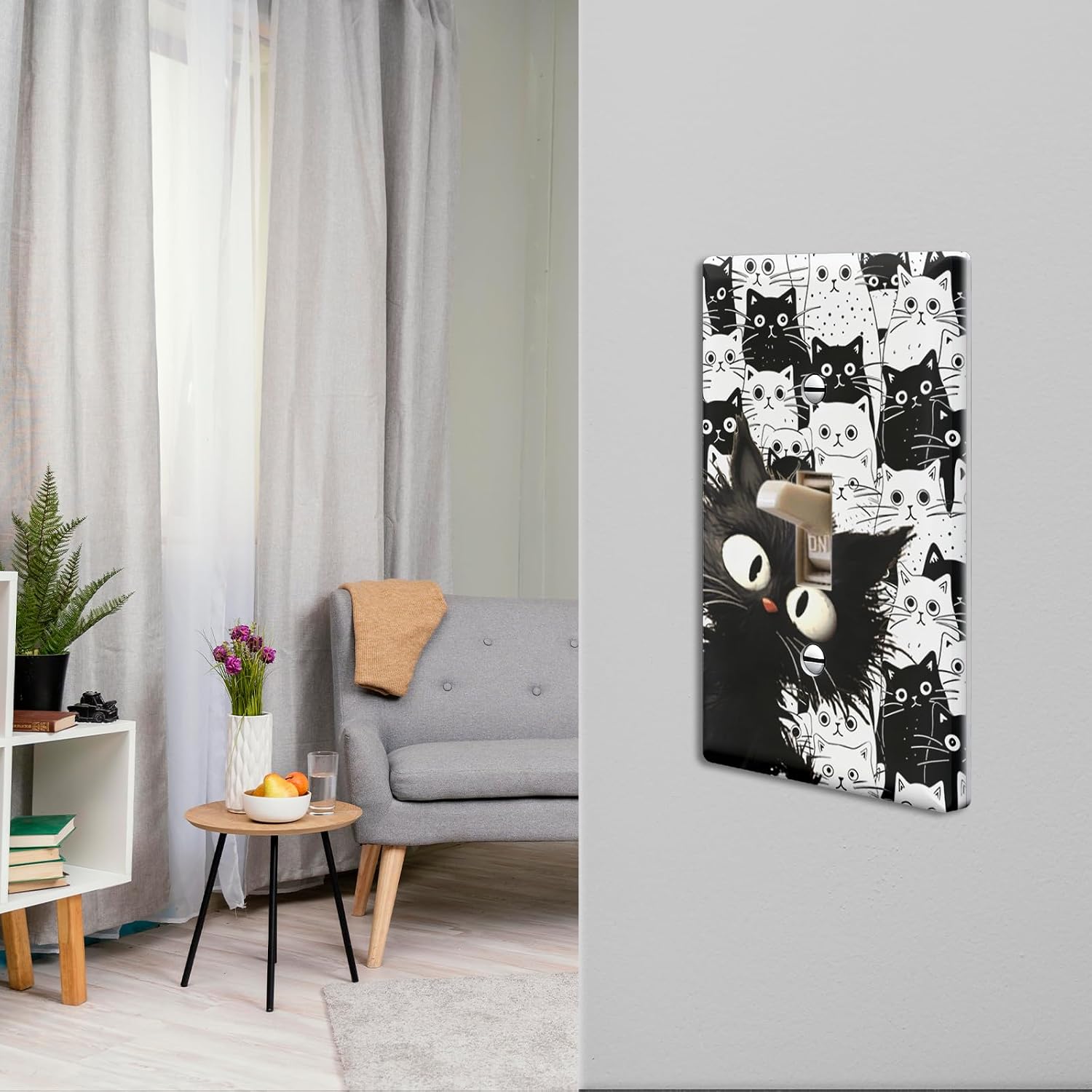 Cat Cute Light Switch Cover Plate Decorative Wall Plates 1 Gang Single Toggle Walls Plate Lightswitch Cover Outlet Electrical Switchplate It's Fine Black Cat Lover Gifts Home Wall Decor, 2 Pack