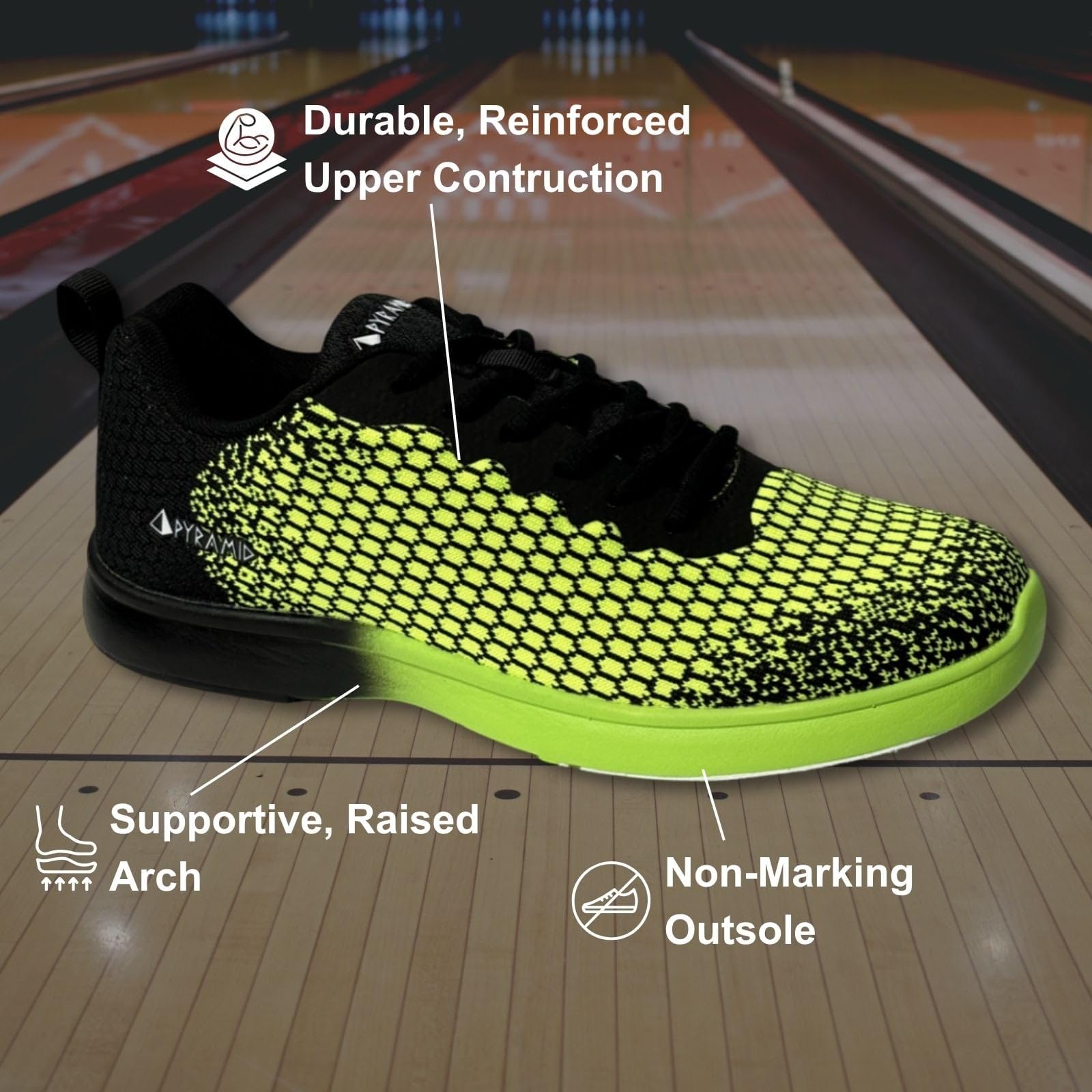Pyramid Path Lite Chaussures de Bowling en Maille sans Couture pour Homme – Design léger et sans Couture, Coupe athlétique, Dessus en Tricot Respirant, Semelles coulissantes universelles