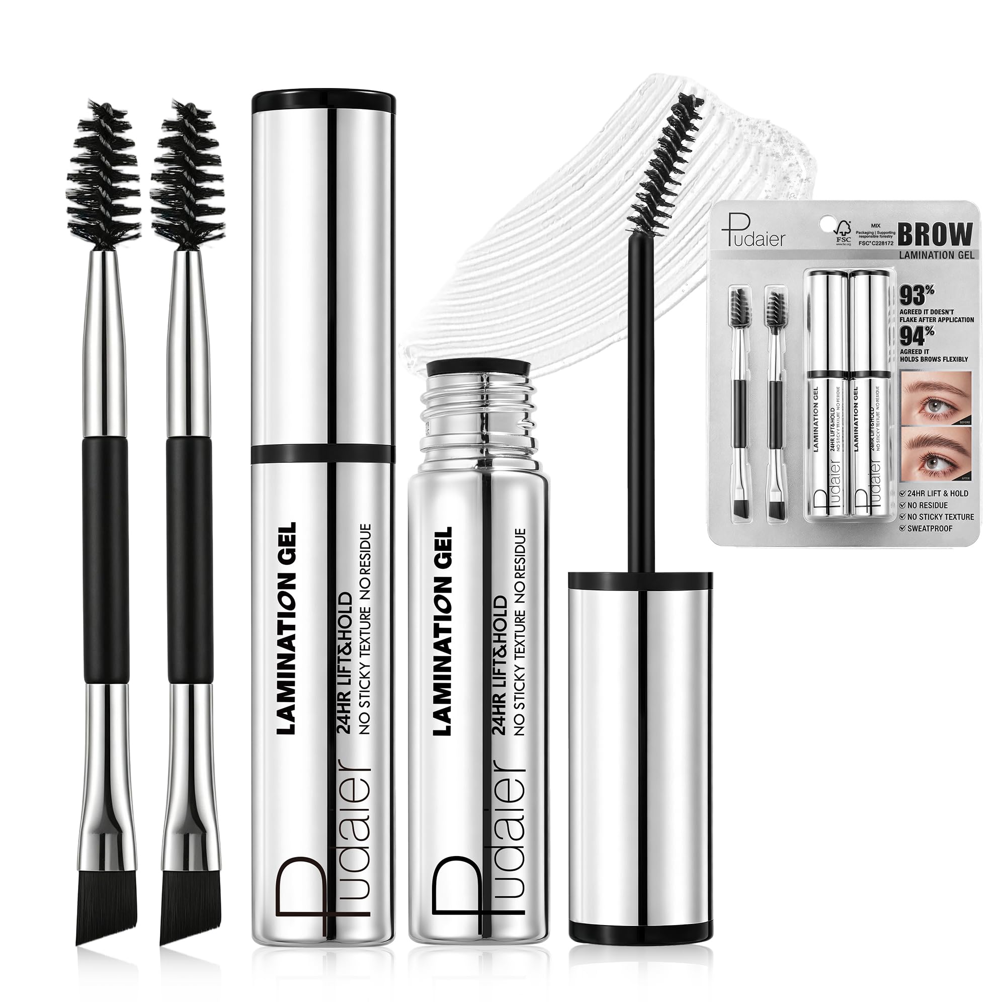Pudaier 2 Pack Eyebrow Gel Tint for Volumizing Defined Natural Brows Makeup Clear