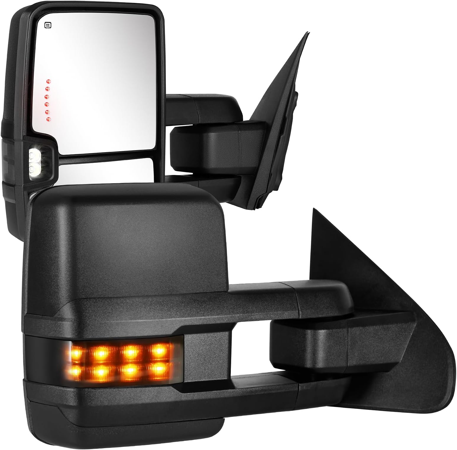 Towing Mirrors Compatible with 2014 2015 2016 2017 2018 Chevy Silverado GMC Sierra 1500 2500 HD 3500 HD with Power Glass LED Arrow Turn Signal Backup Lamp Running Light Heated Extendable Pair Set
