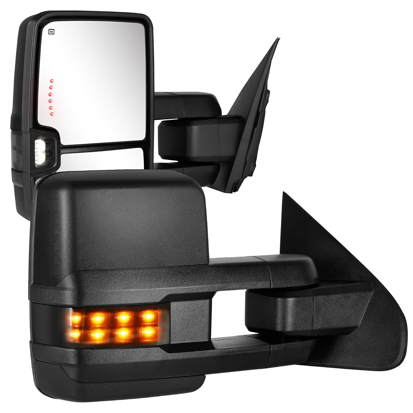 Towing Mirrors Compatible with 2014 2015 2016 2017 2018 Chevy Silverado GMC Sierra 1500 2500 HD 3500 HD with Power Glass LED Arrow Turn Signal Backup Lamp Running Light Heated Extendable Pair Set