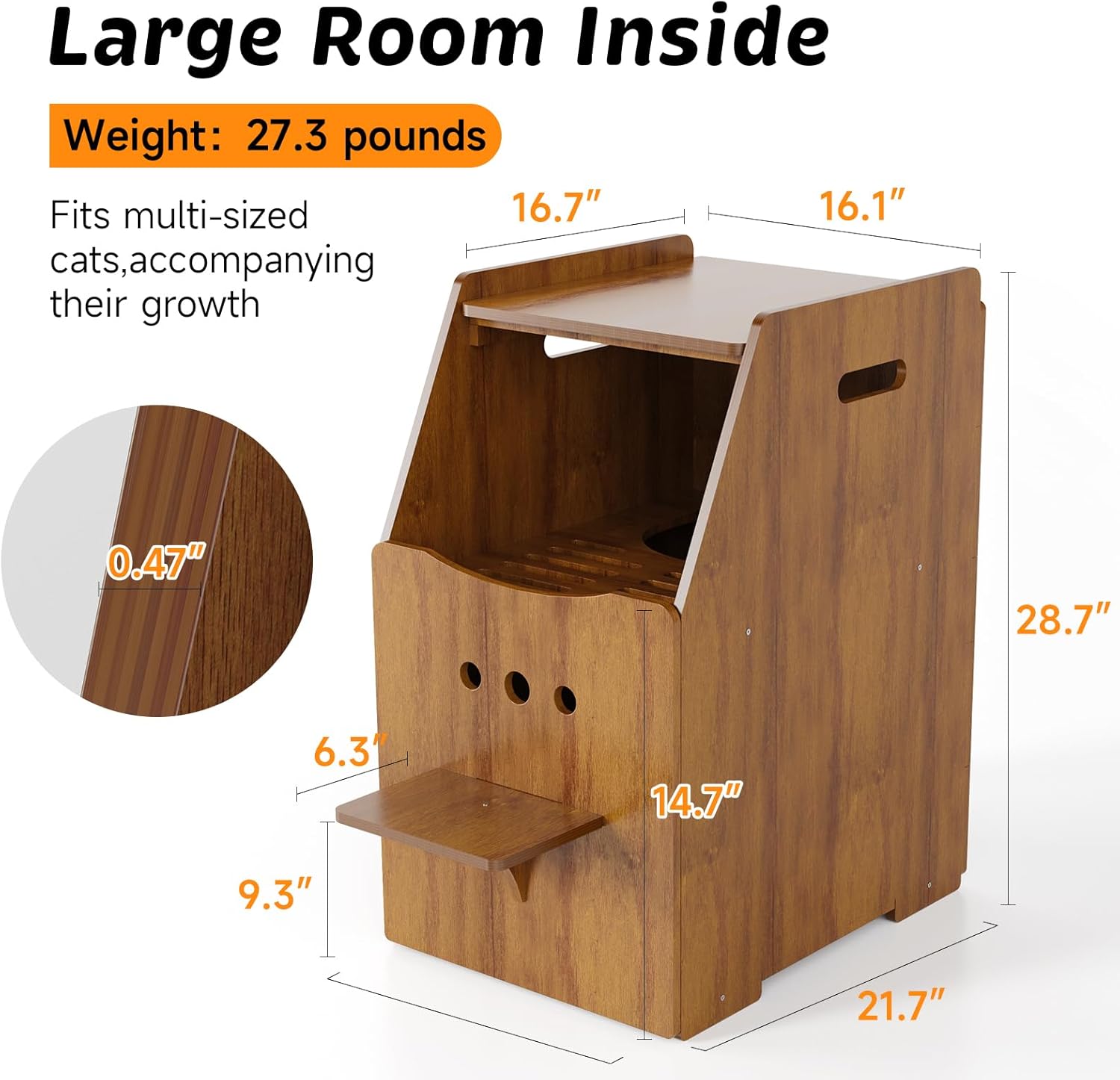 Cat Litter Box Enclosure,Enclosed Litter Boxes Cabinet,Top Entry Litter Box Enclosure,Tall Hiden Litter Furniture,Wood Cat Toilet with Filter and Stairs for Indoor Cats,Dog Proof (Brown)