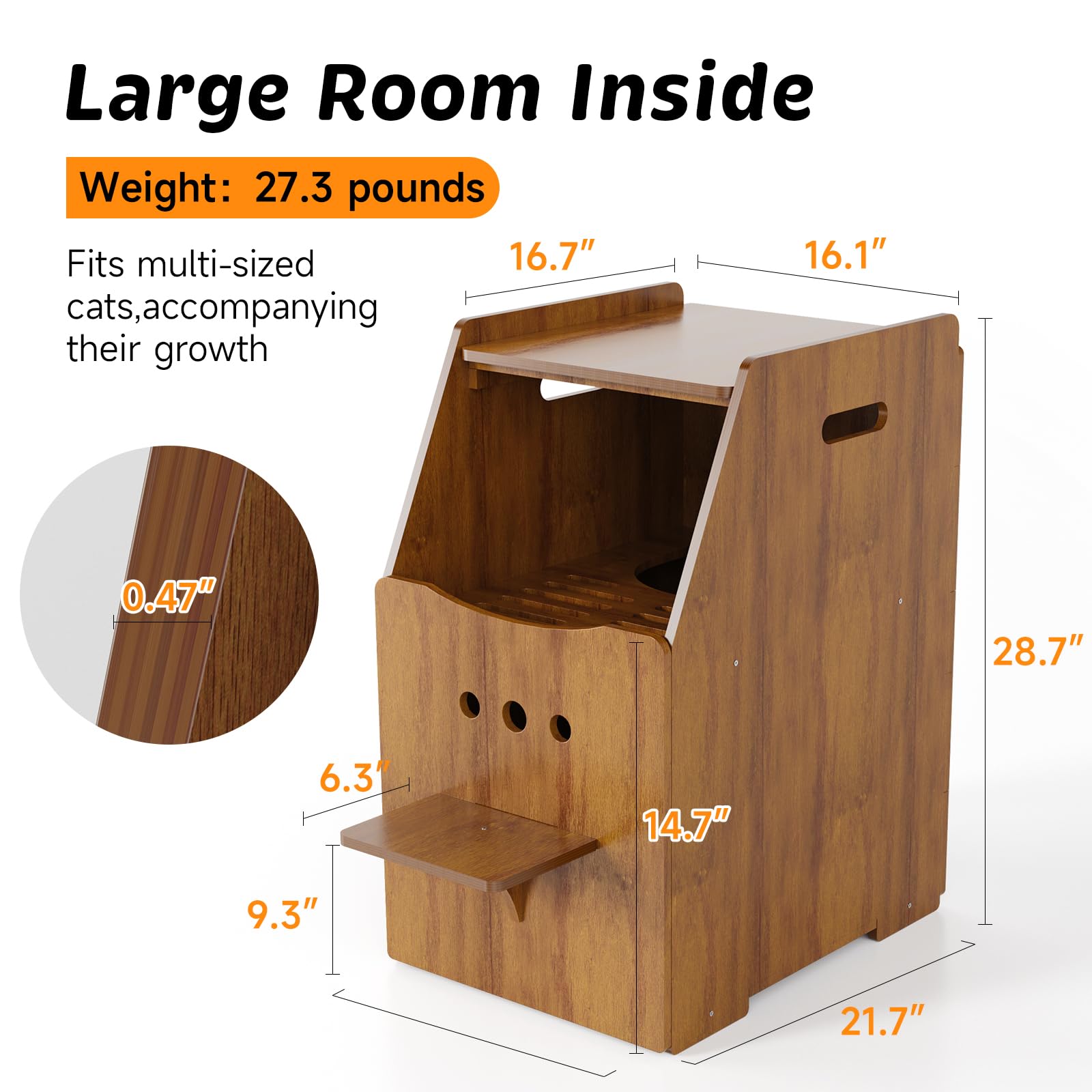 Cat Litter Box Enclosure,Enclosed Litter Boxes Cabinet,Top Entry Litter Box Enclosure,Tall Hiden Litter Furniture,Wood Cat Toilet with Filter and Stairs for Indoor Cats,Dog Proof (Brown) - image 6