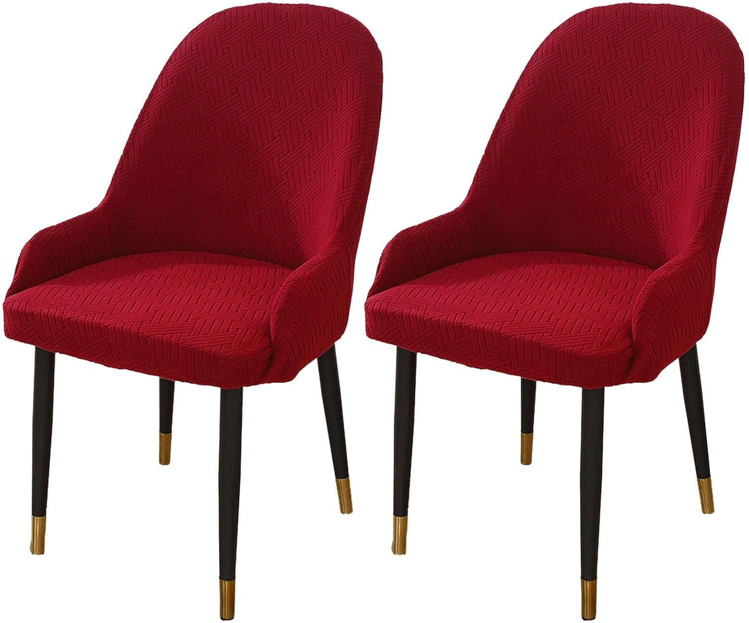 Elastic Dining Chair Cover, Bow Back Armchair Cover with Elastic Bottom Washable Chair Cover with Armrest(Vin Rouge,Lot de 2)