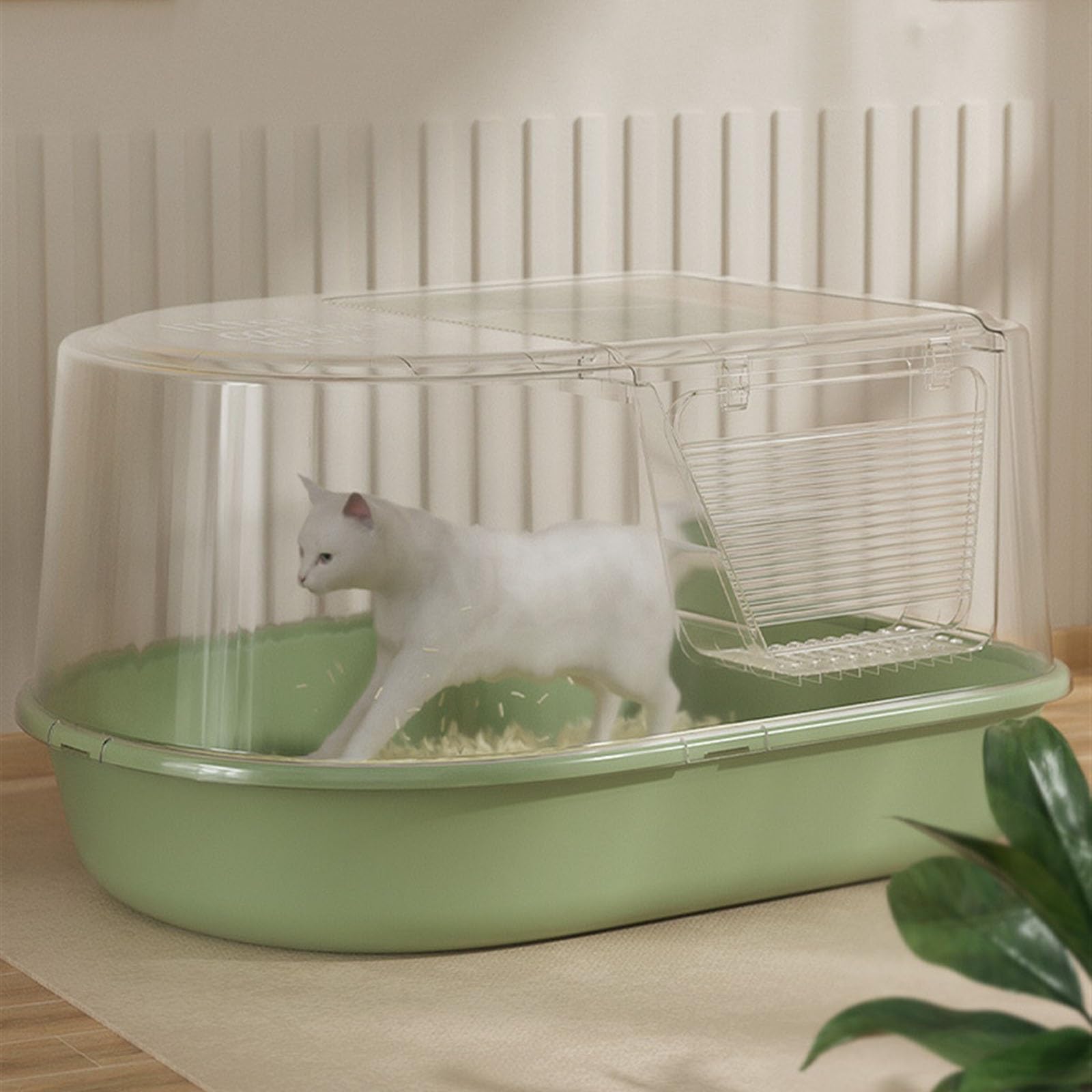 Bandeja Sanitaria para Gatos， Bandeja de Arena for Gatos, arenero Jumbo con Capucha, Caja semicerrada, for Mascotas(Parent,Green)