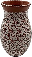 Handcrafted Brown & White Talavera Vase - Mexican Pottery with Floral Reliefs, 9.5" Tall Unique Decor Piece