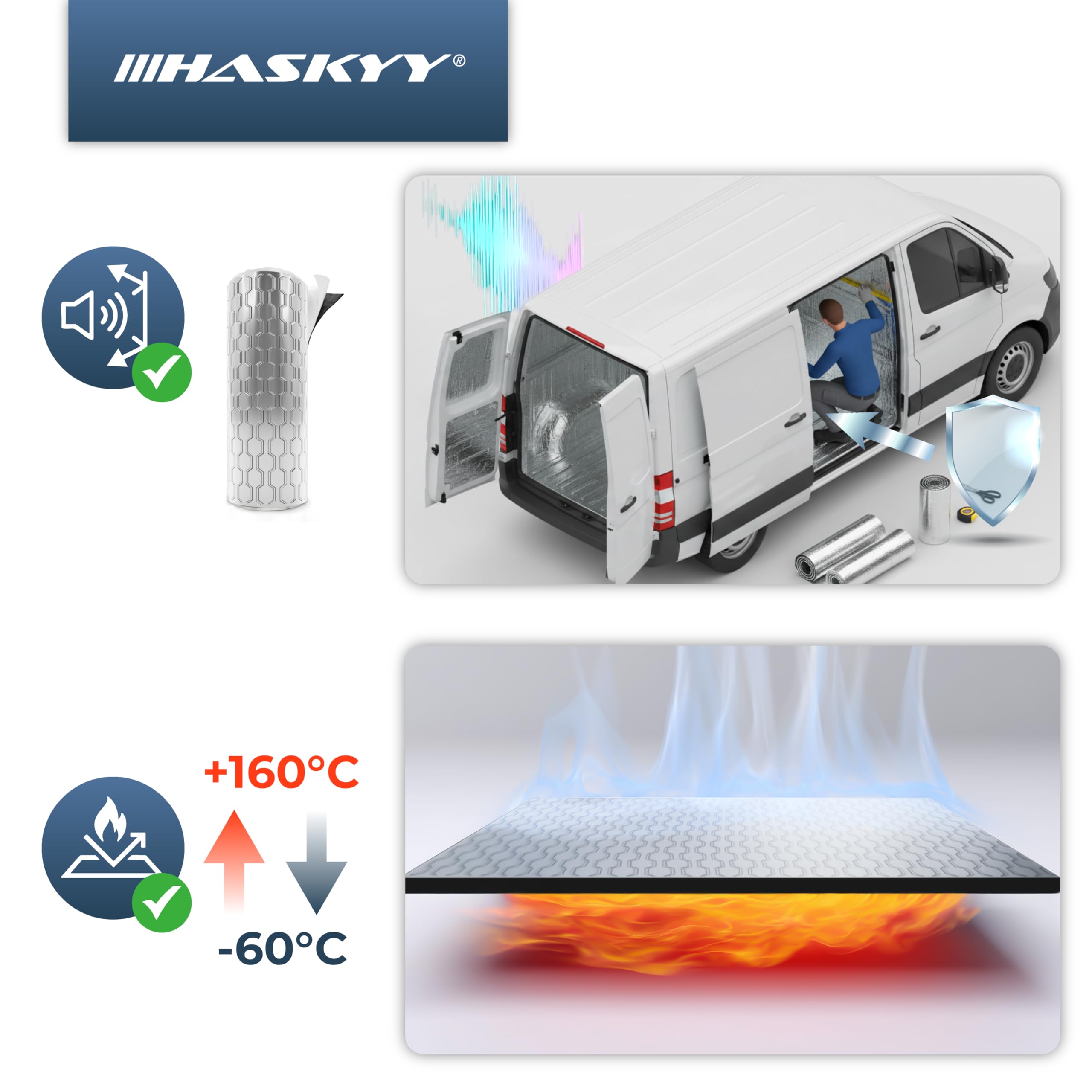 HASKYY Alubutyl Matériau d’insonorisation 2mm 2qm auto-adhésif pour portières de voiture - Matériau isolant - Acoustique