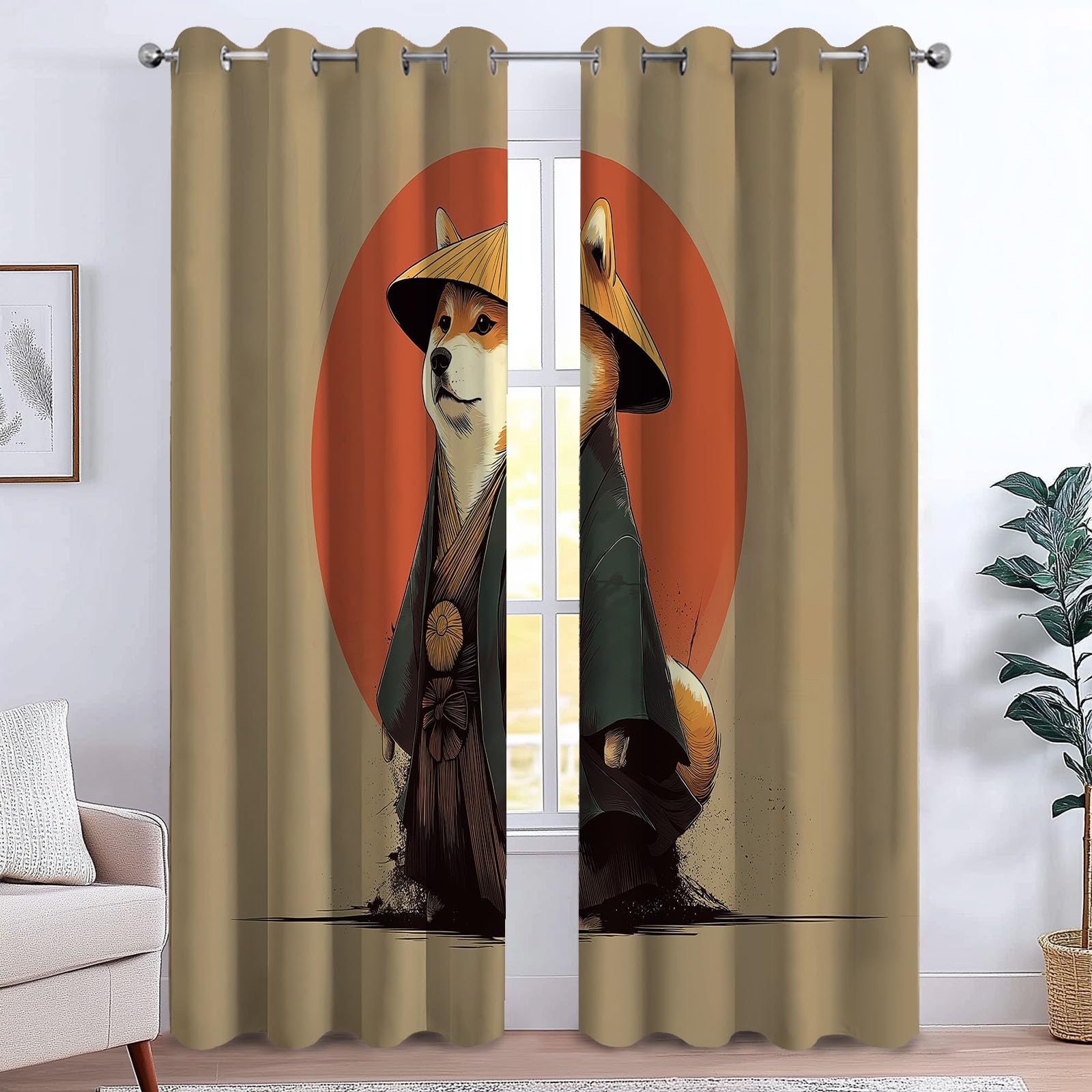 Generisch Kunst Tiere Krieger 2er Set Verdunkelungsvorhänge mit Ösen, Anime Cartoon Blickdicht Thermo Isoliert Vorhänge für Wohnzimmer & Schlafzimmer, HxB 166 x 75 cm