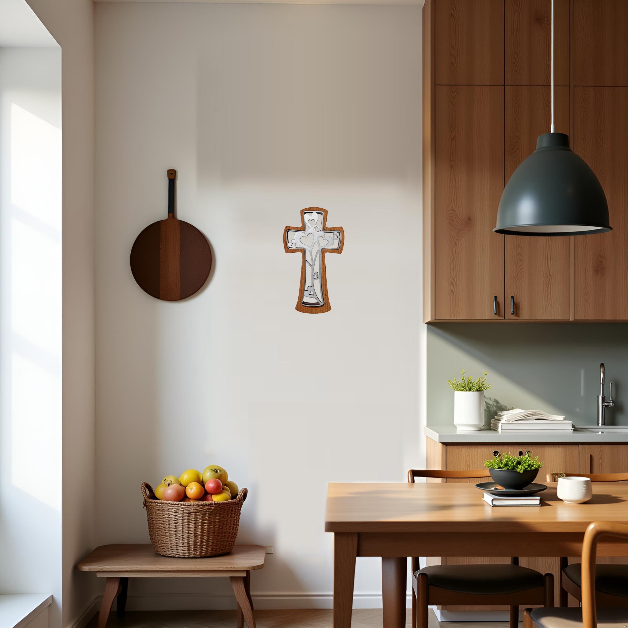 Kaltner Présente Croix murale en bois de hêtre véritable - Croix moderne avec colombe de la paix - 20 cm - Idée cadeau pour toutes les pièces