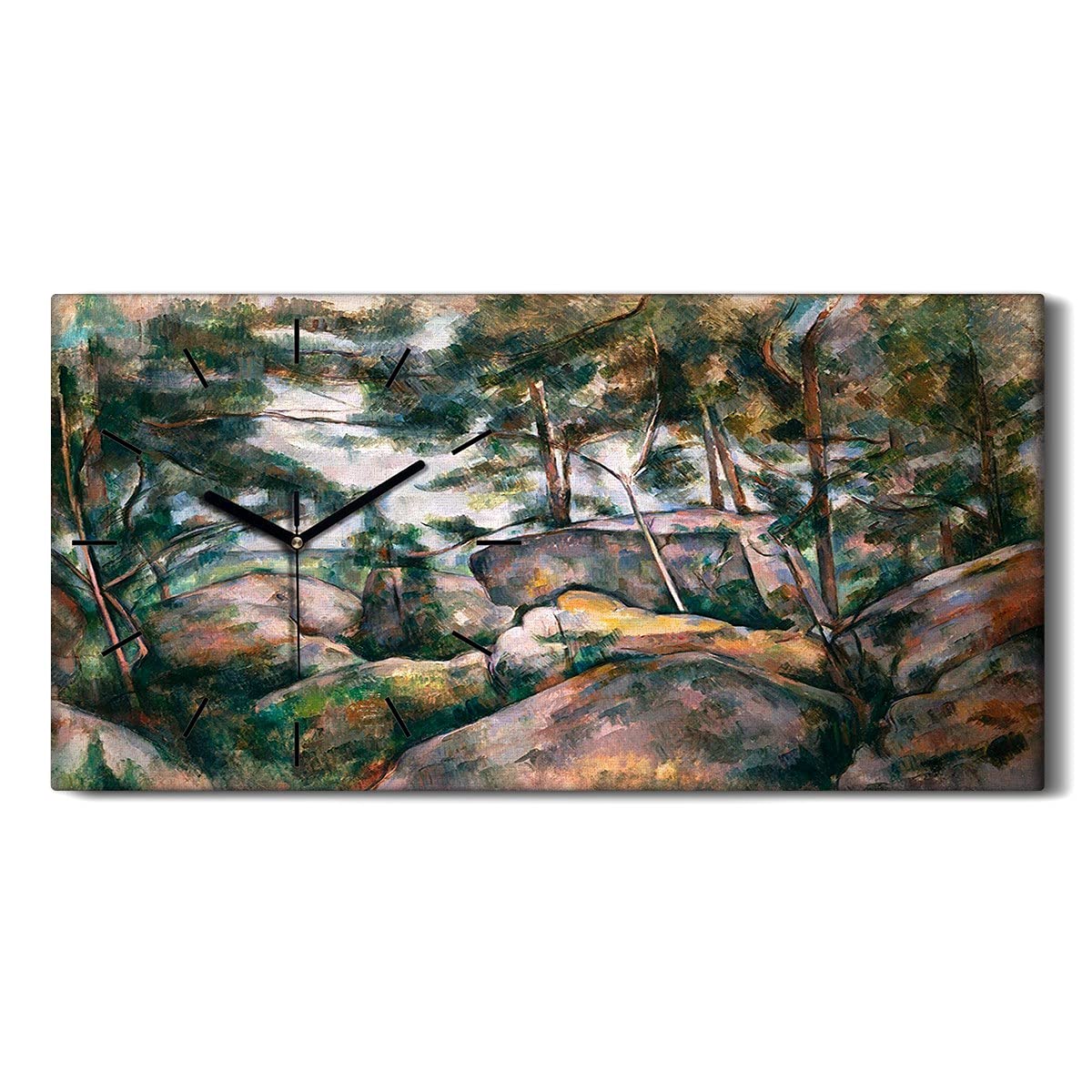 Horloge sur toile rochers dans la forêt 60x30 cm avec aiguilles noires